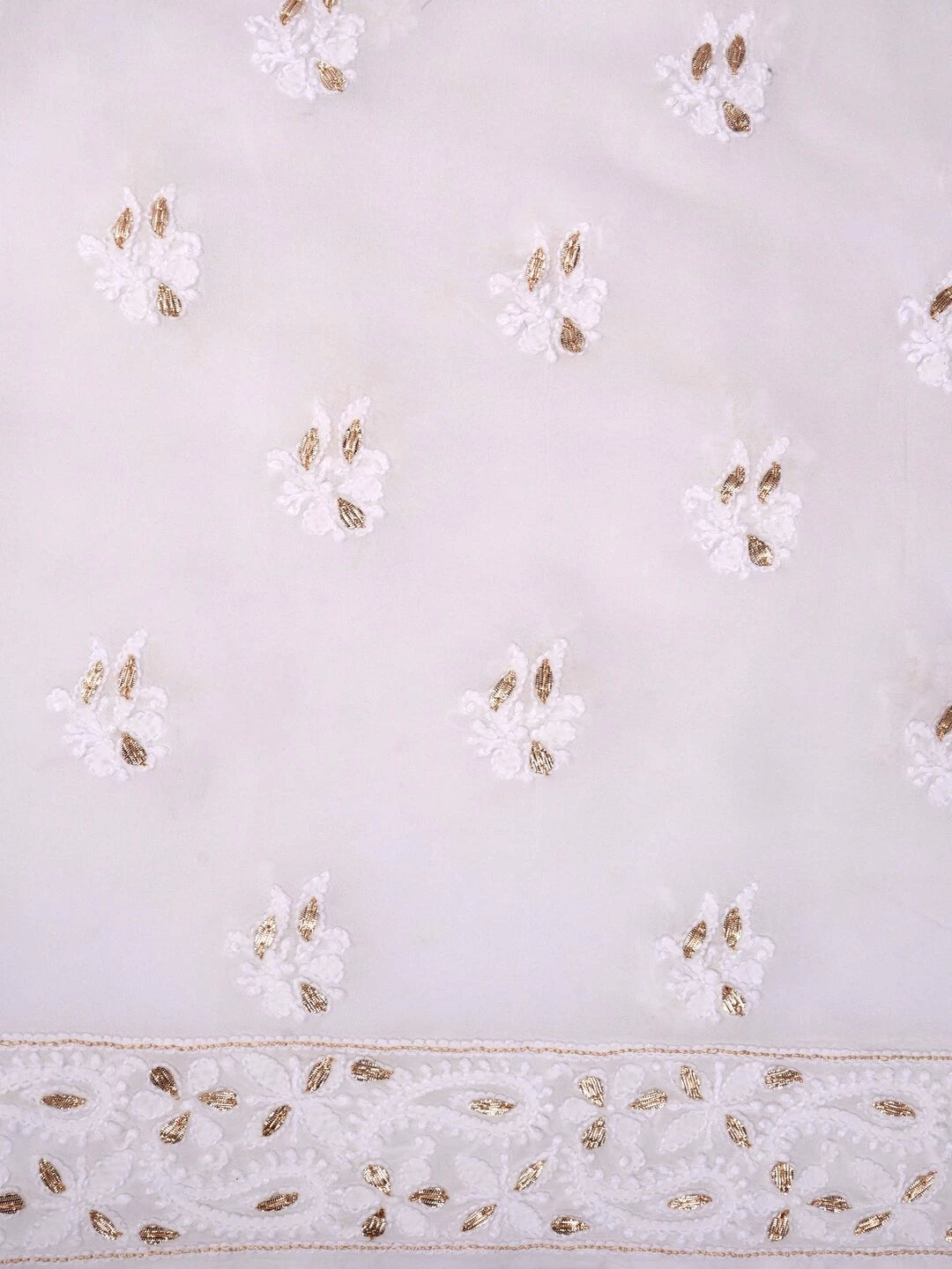 Ada Hand Embroidered White Georgette Lucknowi Chikankari Unstitched Kurta Dupatta Set With Gota Patti Work 01A75526