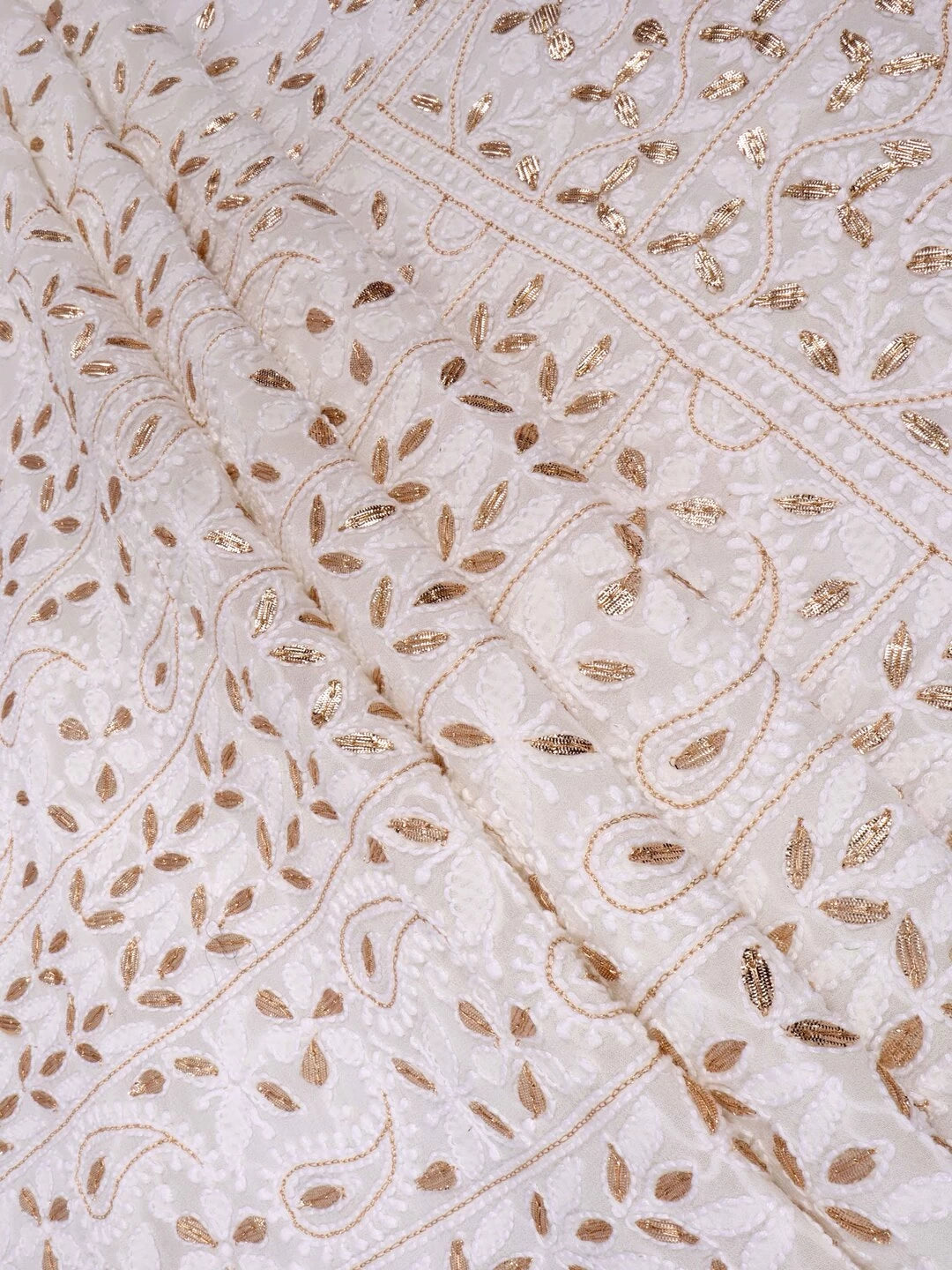 Ada Hand Embroidered White Georgette Lucknowi Chikankari Unstitched Kurta Dupatta Set With Gota Patti Work 01A75526