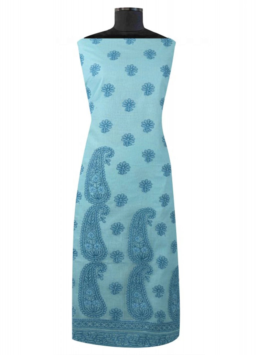 Ada Hand Embroidered Sky Blue Kota Lucknowi Chikankari Unstitched Kurta Dupatta Set 01A127242