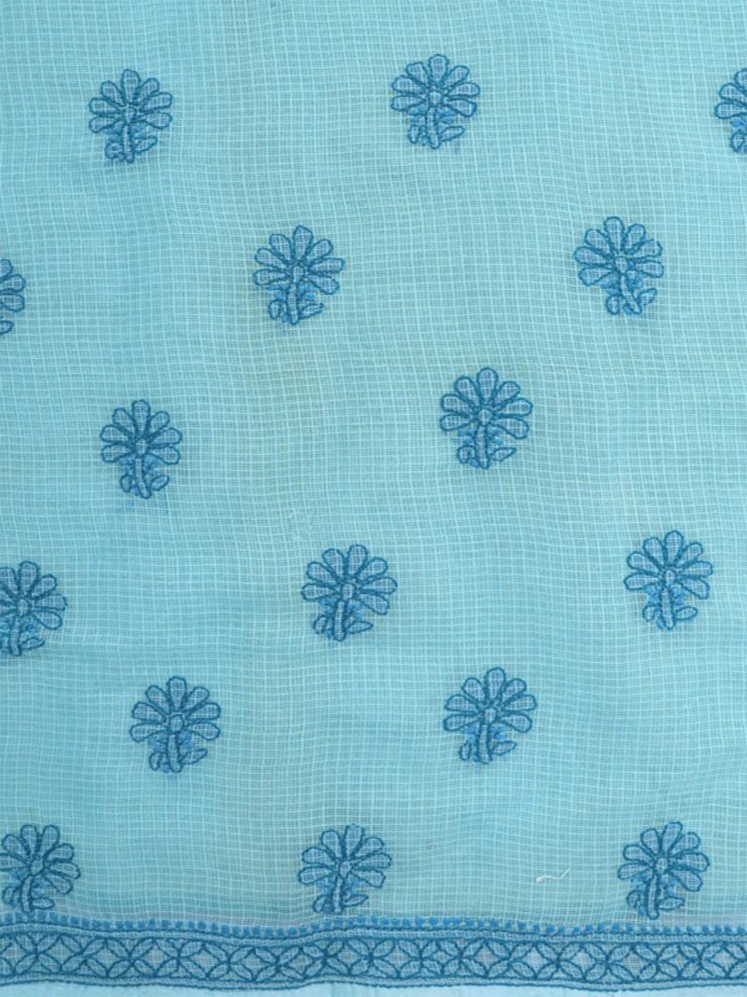 Ada Hand Embroidered Sky Blue Kota Lucknowi Chikankari Unstitched Kurta Dupatta Set 01A127242