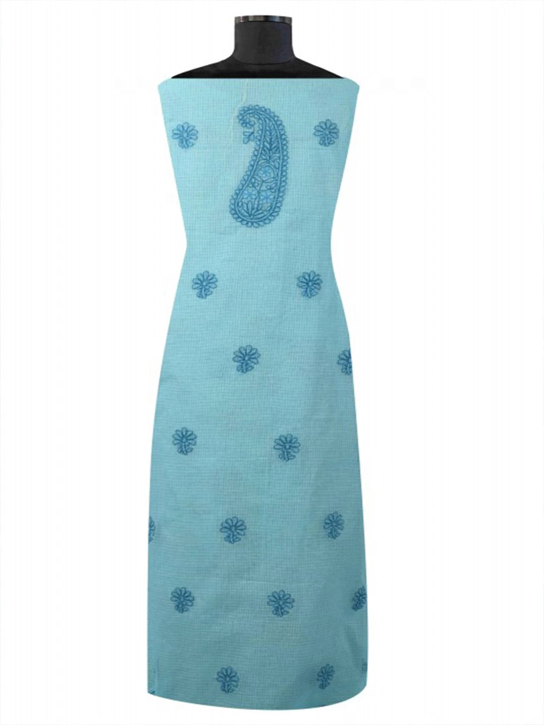 Ada Hand Embroidered Sky Blue Kota Lucknowi Chikankari Unstitched Kurta Dupatta Set 01A127242