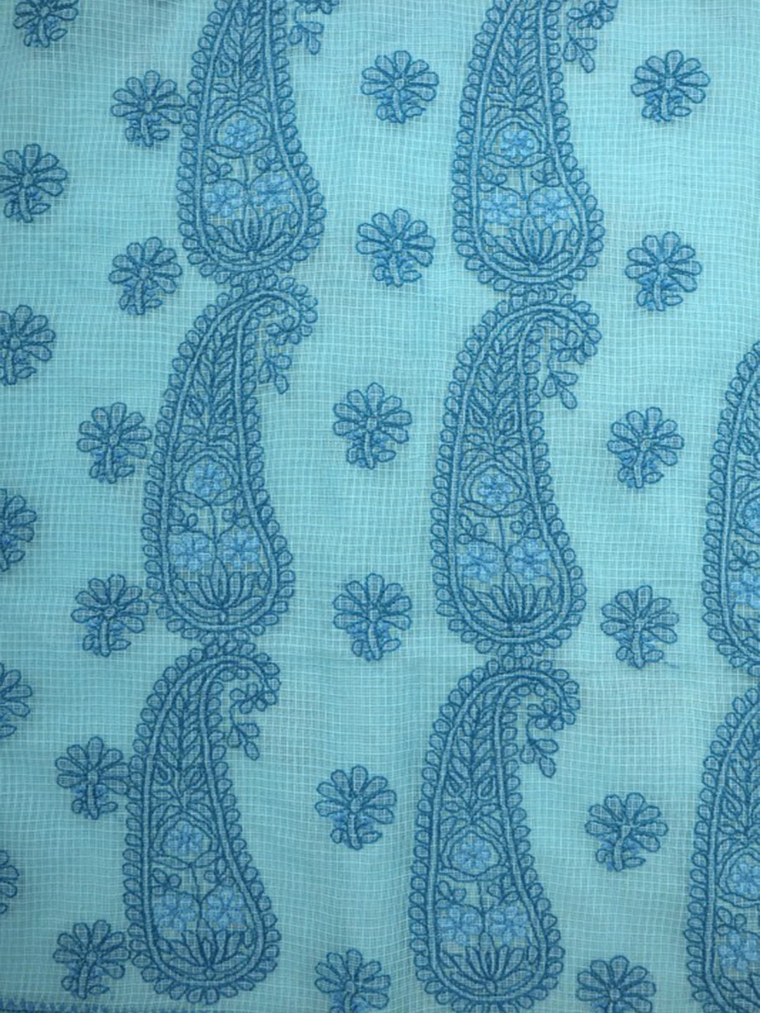 Ada Hand Embroidered Sky Blue Kota Lucknowi Chikankari Unstitched Kurta Dupatta Set 01A127242