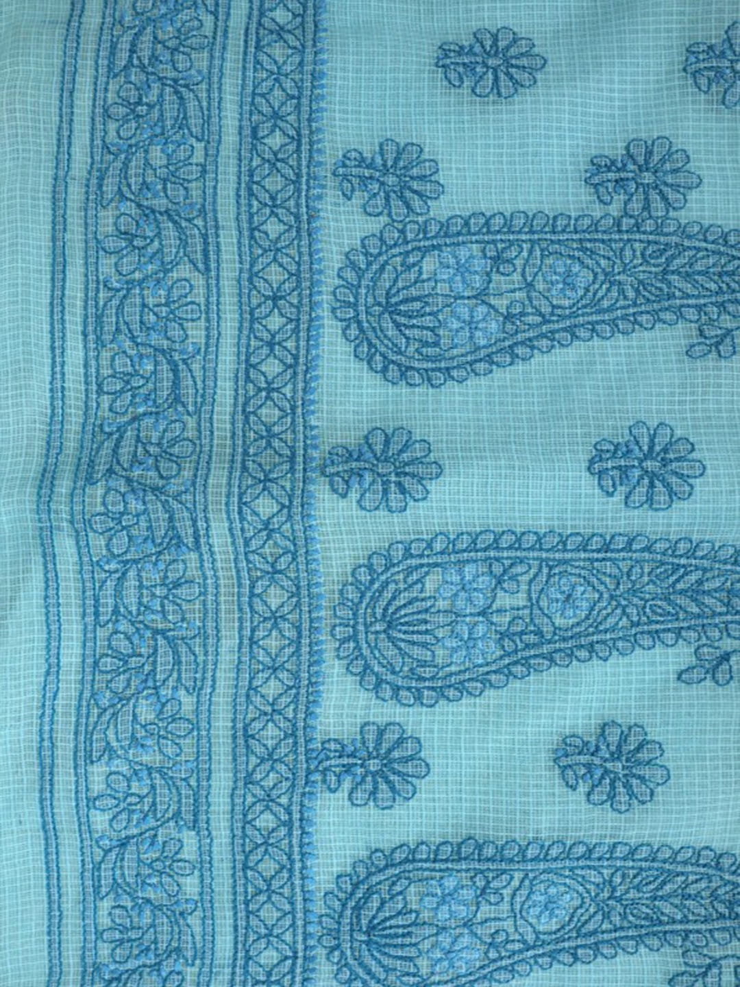 Ada Hand Embroidered Sky Blue Kota Lucknowi Chikankari Unstitched Kurta Dupatta Set 01A127242