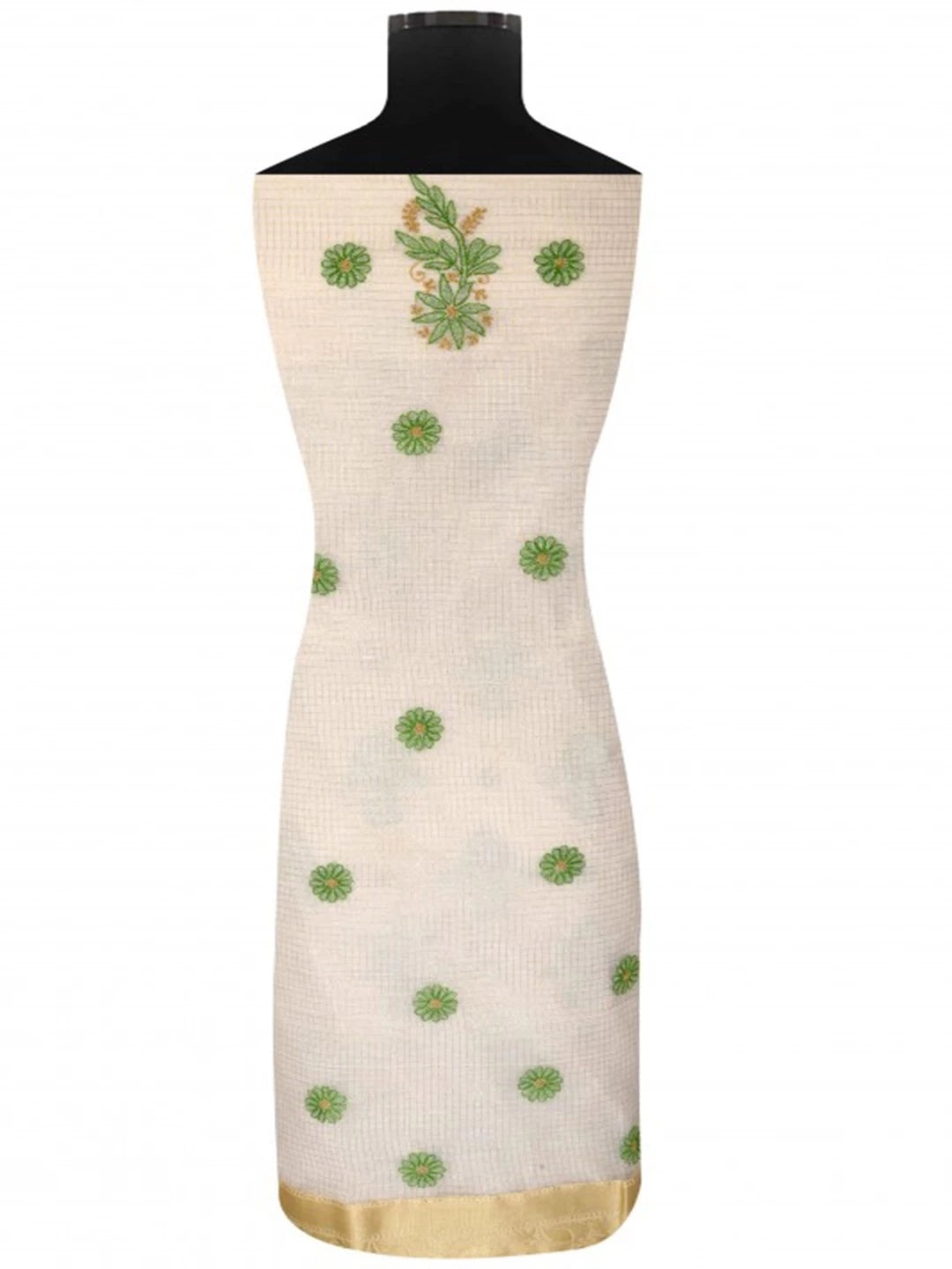 Ada Hand Embroidered Cream Kota Lucknowi Chikankari Unstitched Kurta Dupatta Set 01A127068