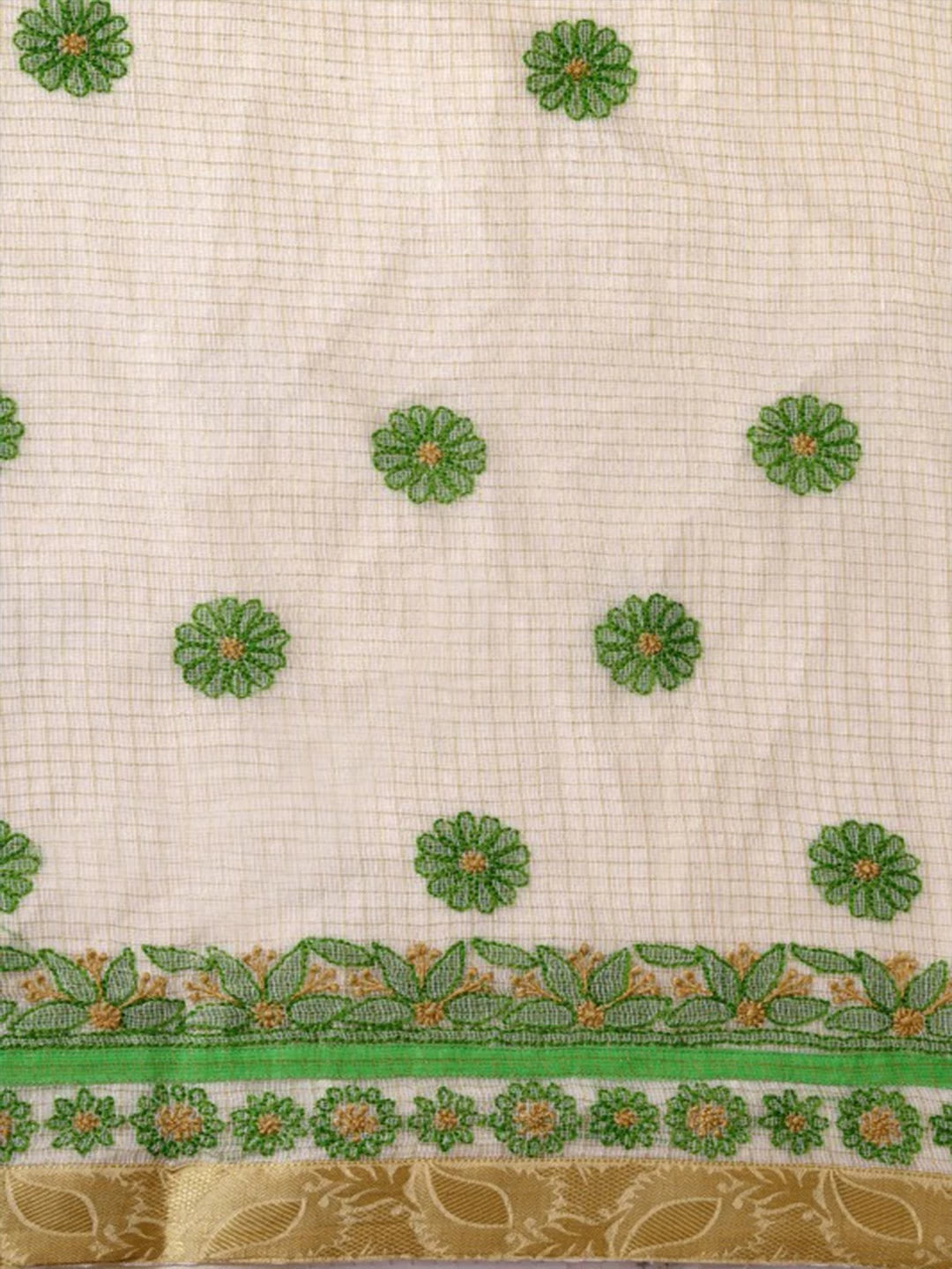 Ada Hand Embroidered Cream Kota Lucknowi Chikankari Unstitched Kurta Dupatta Set 01A127068