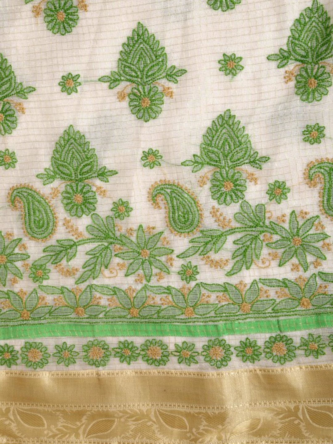 Ada Hand Embroidered Cream Kota Lucknowi Chikankari Unstitched Kurta Dupatta Set 01A127068
