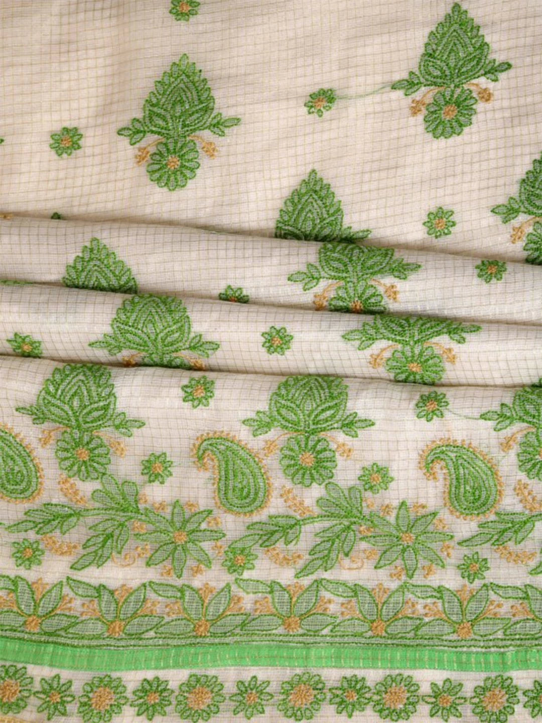 Ada Hand Embroidered Cream Kota Lucknowi Chikankari Unstitched Kurta Dupatta Set 01A127068