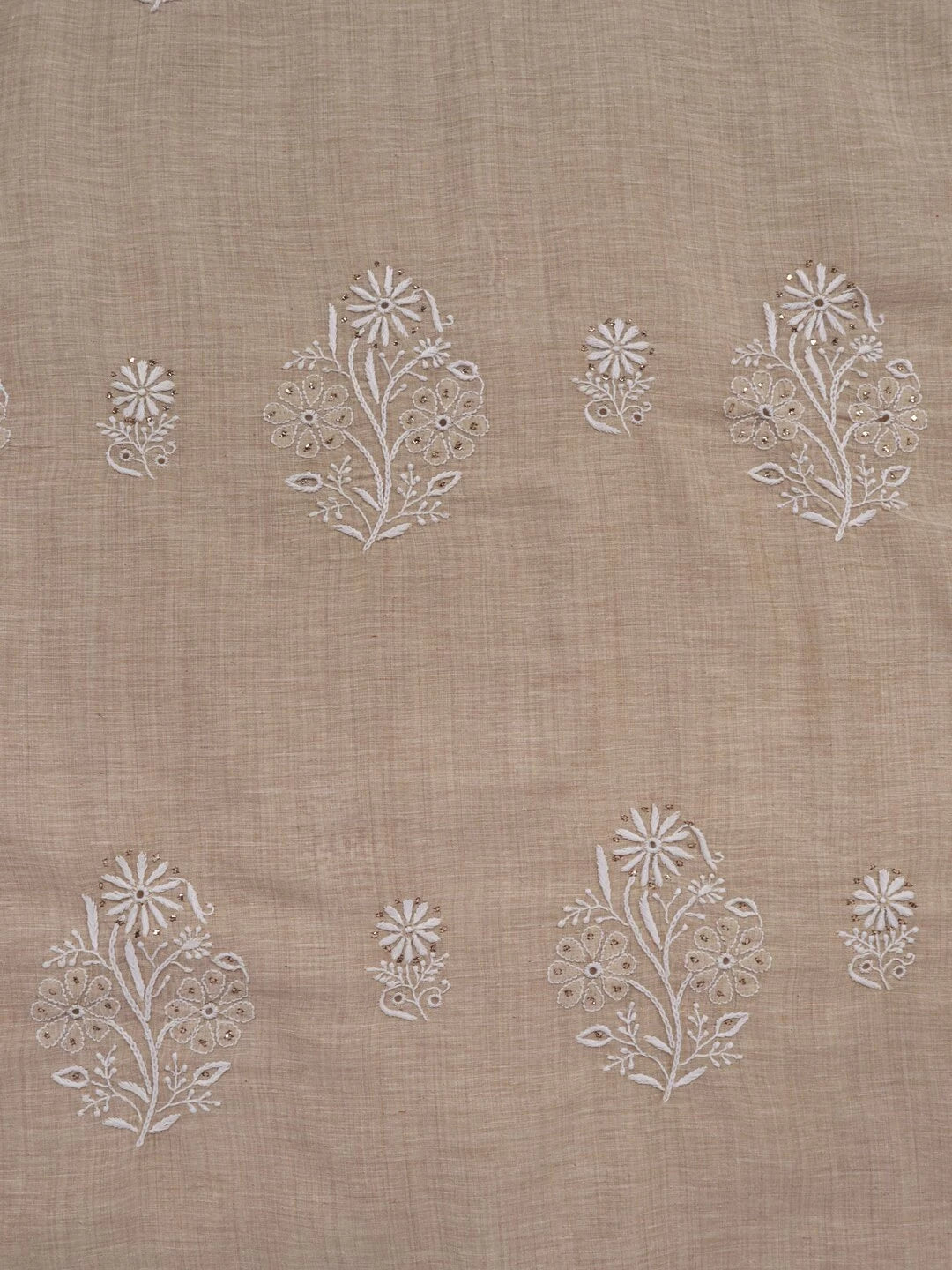 Ada Hand Embroidered Fawn Khadi Lucknowi Chikankari Unstitched Kurta Dupatta Set With Muqaish Work 01A133604