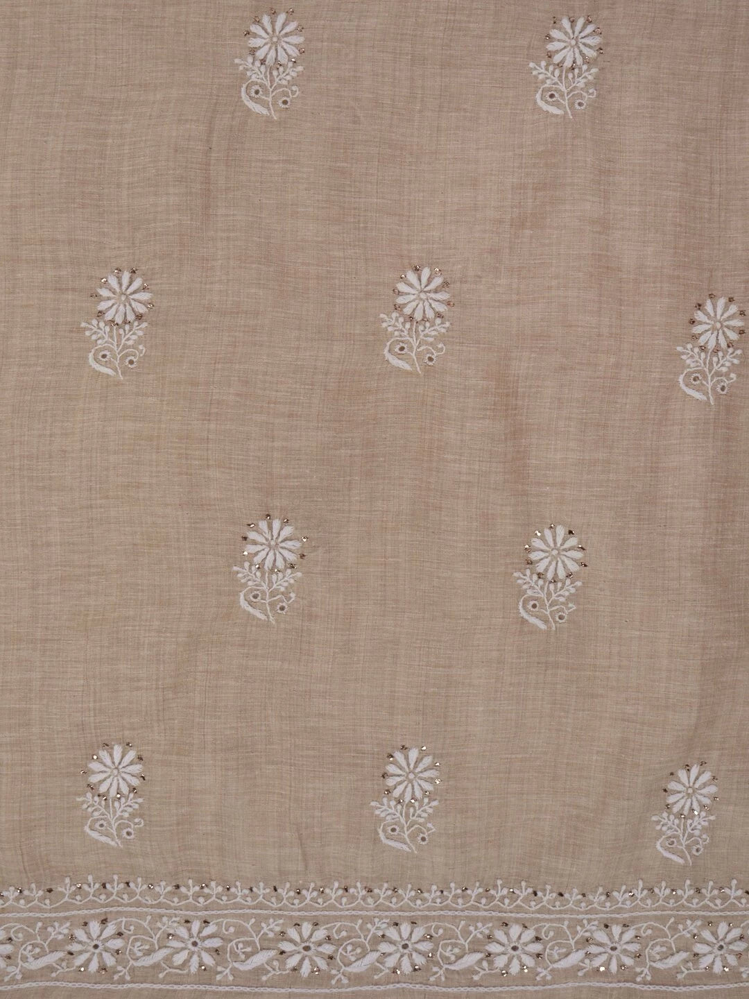 Ada Hand Embroidered Fawn Khadi Lucknowi Chikankari Unstitched Kurta Dupatta Set With Muqaish Work 01A133604