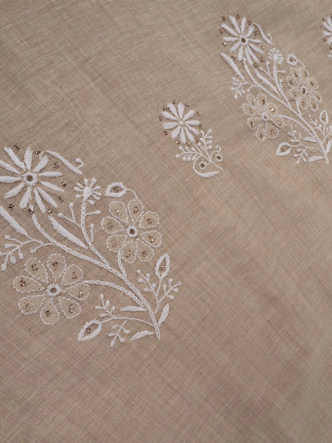 Ada Hand Embroidered Fawn Khadi Lucknowi Chikankari Unstitched Kurta Dupatta Set With Muqaish Work 01A133604