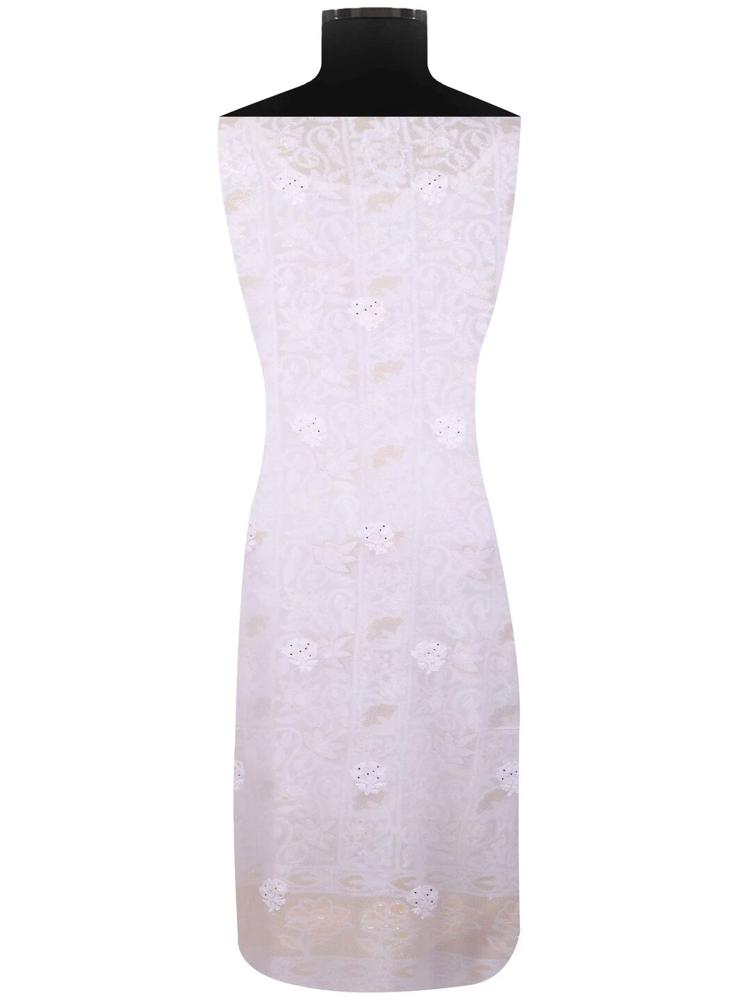 Ada Hand Embroidered White Georgette Lucknowi Chikankari Unstitched Kurta Dupatta Set With Muqaish Work 01A136210