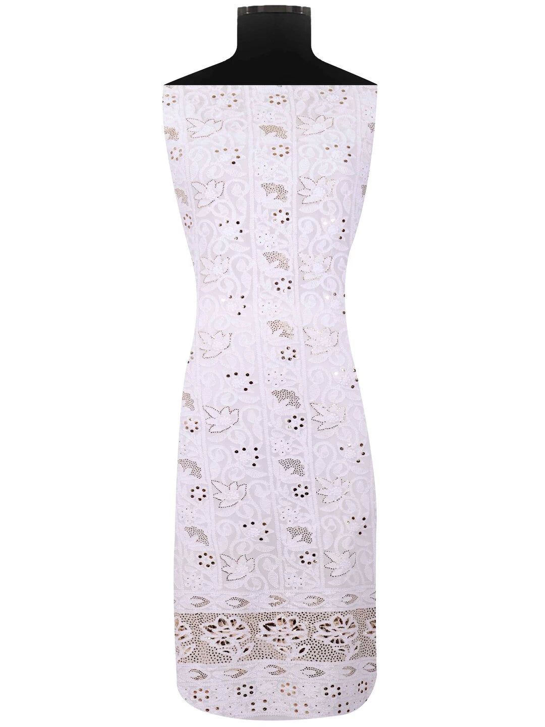 Ada Hand Embroidered White Georgette Lucknowi Chikankari Unstitched Kurta Dupatta Set With Muqaish Work 01A136210