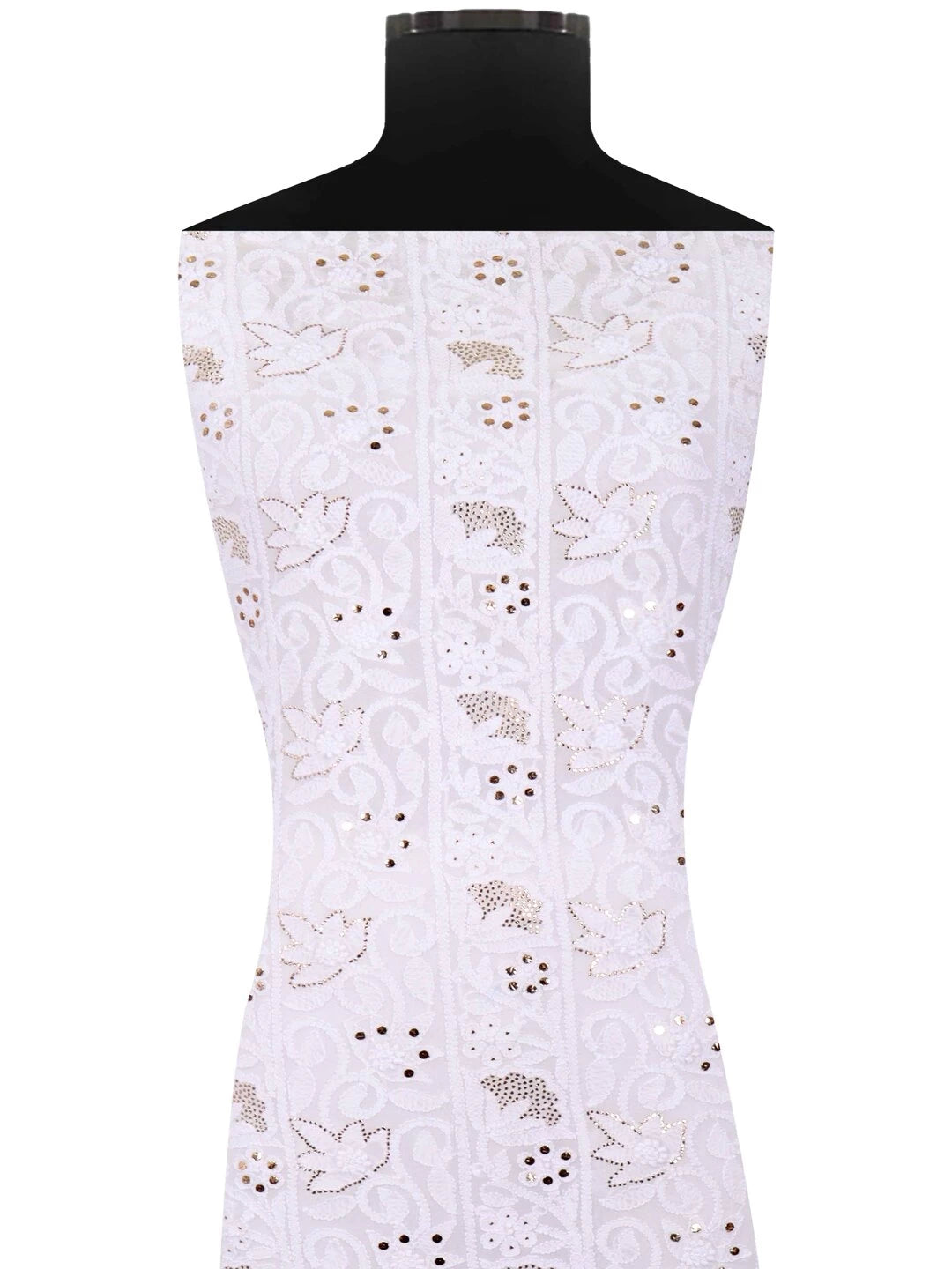 Ada Hand Embroidered White Georgette Lucknowi Chikankari Unstitched Kurta Dupatta Set With Muqaish Work 01A136210