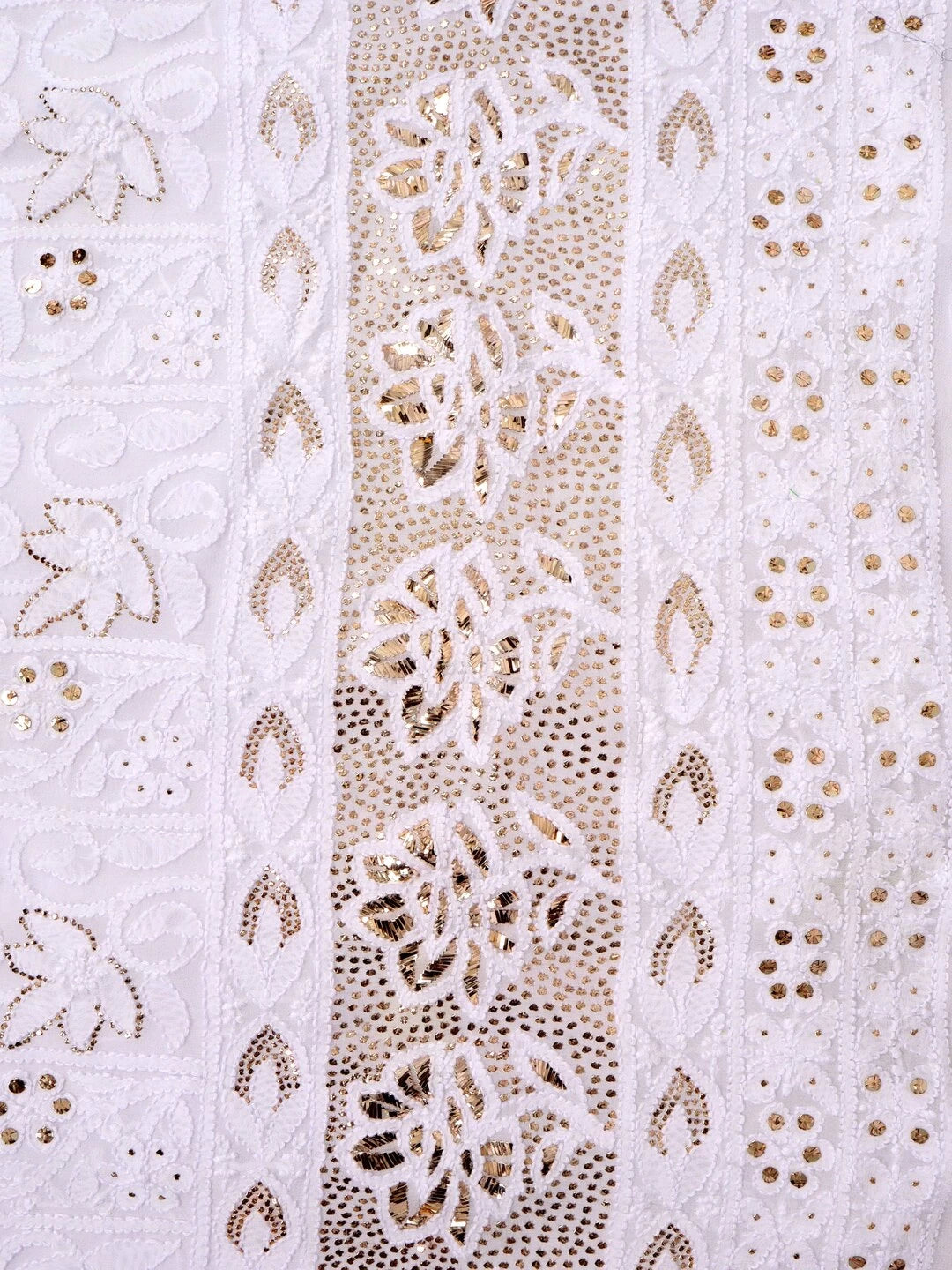 Ada Hand Embroidered White Georgette Lucknowi Chikankari Unstitched Kurta Dupatta Set With Muqaish Work 01A136210