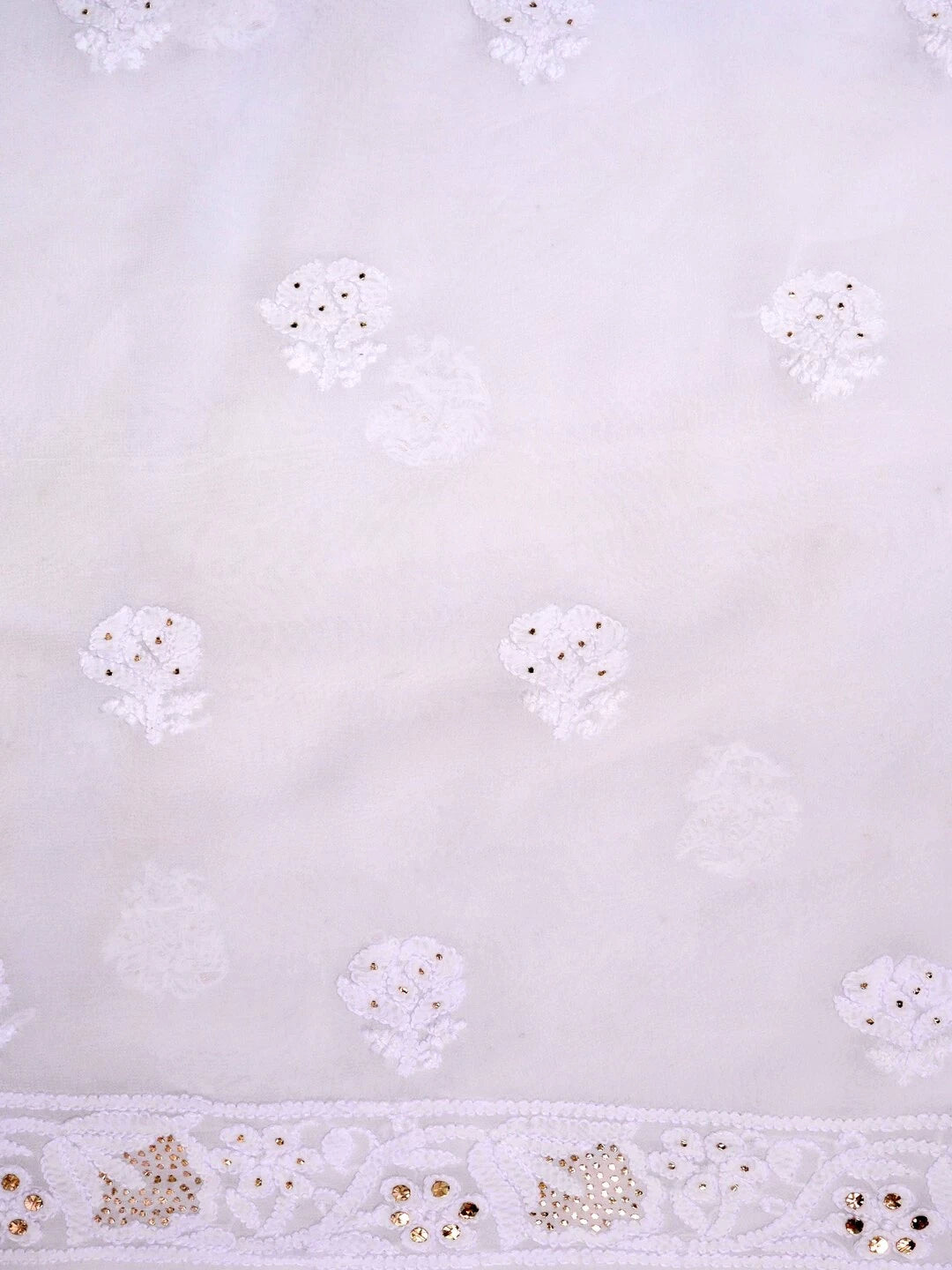 Ada Hand Embroidered White Georgette Lucknowi Chikankari Unstitched Kurta Dupatta Set With Muqaish Work 01A136210