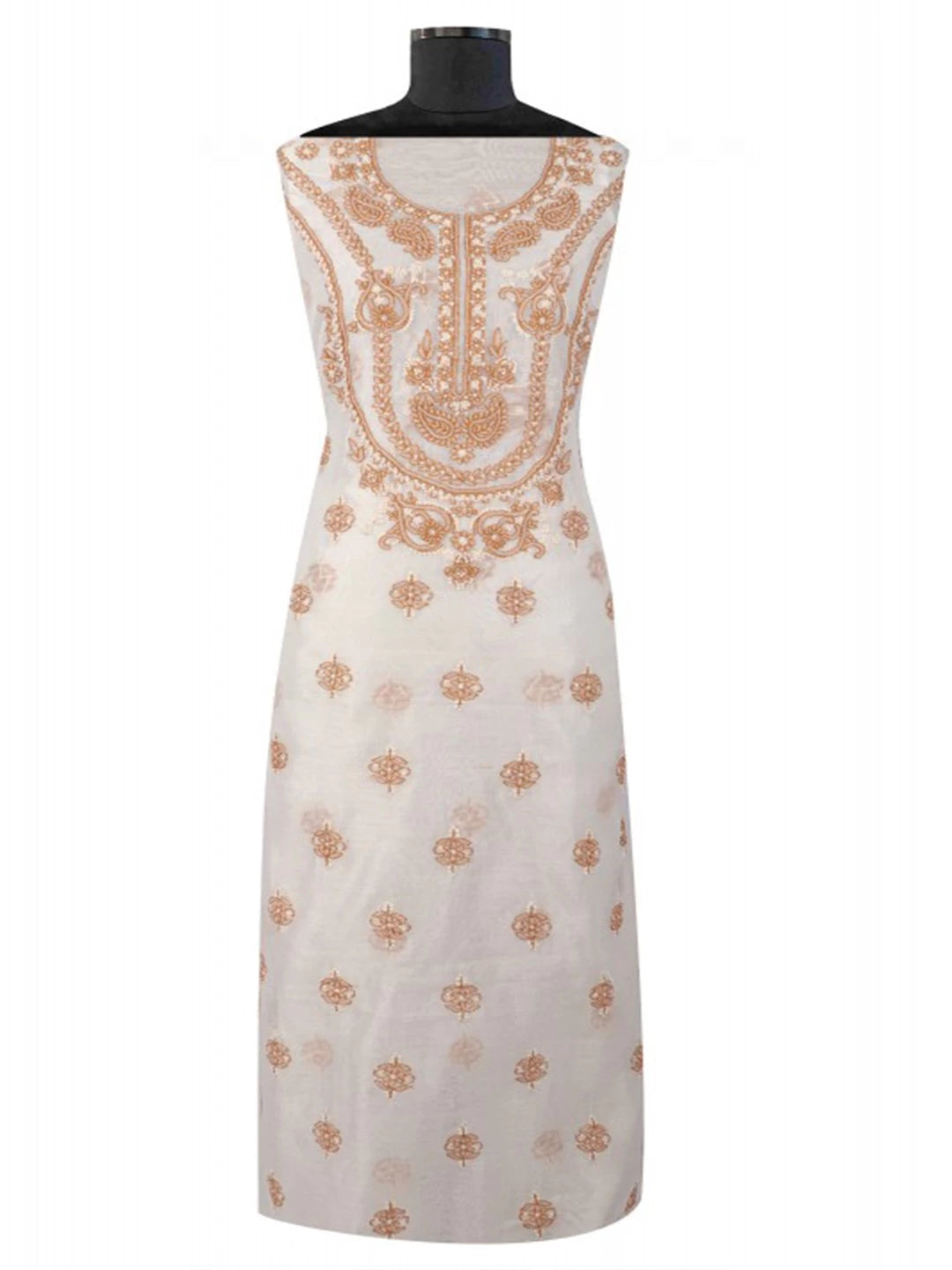 Ada Hand Embroidered Cream Chanderi Lucknowi Chikankari Unstitched Kurta Dupatta Set 01A136656