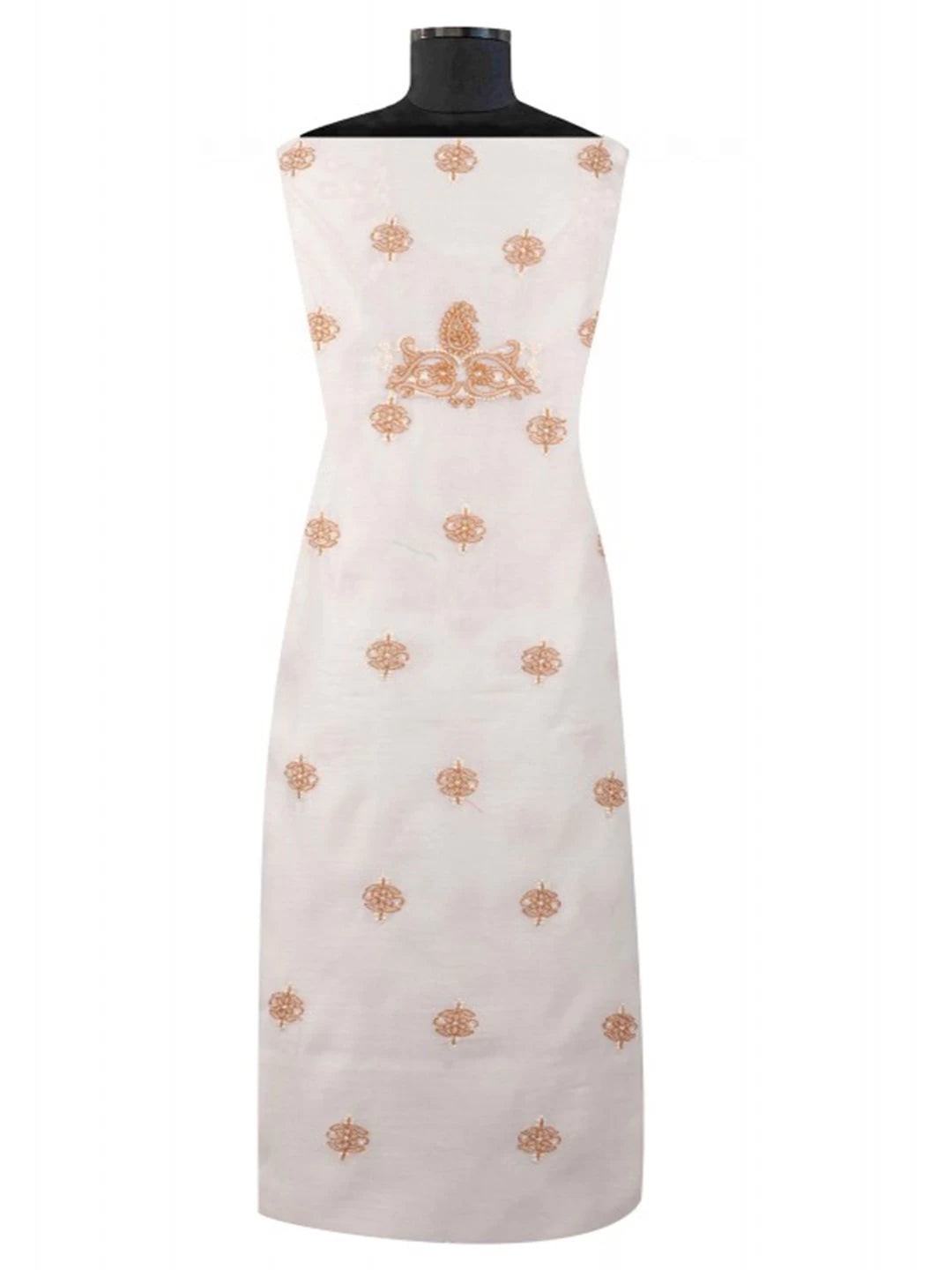 Ada Hand Embroidered Cream Chanderi Lucknowi Chikankari Unstitched Kurta Dupatta Set 01A136656