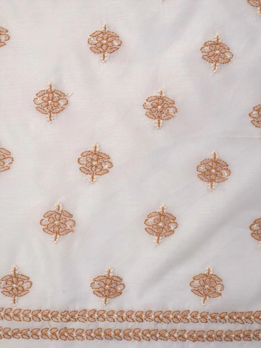 Ada Hand Embroidered Cream Chanderi Lucknowi Chikankari Unstitched Kurta Dupatta Set 01A136656