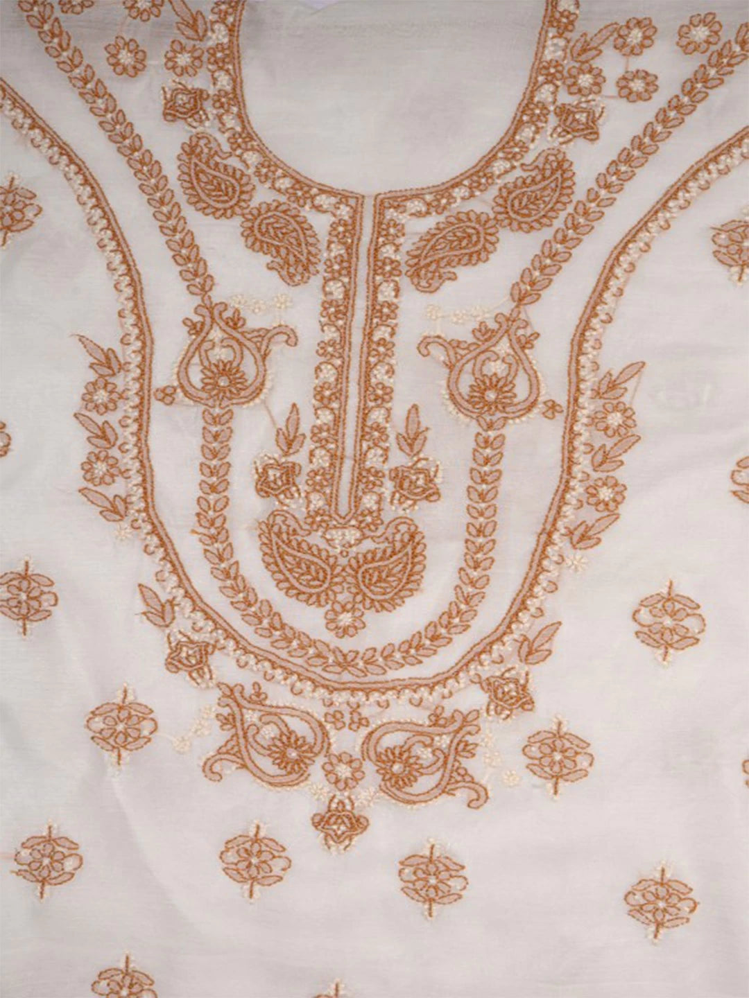 Ada Hand Embroidered Cream Chanderi Lucknowi Chikankari Unstitched Kurta Dupatta Set 01A136656