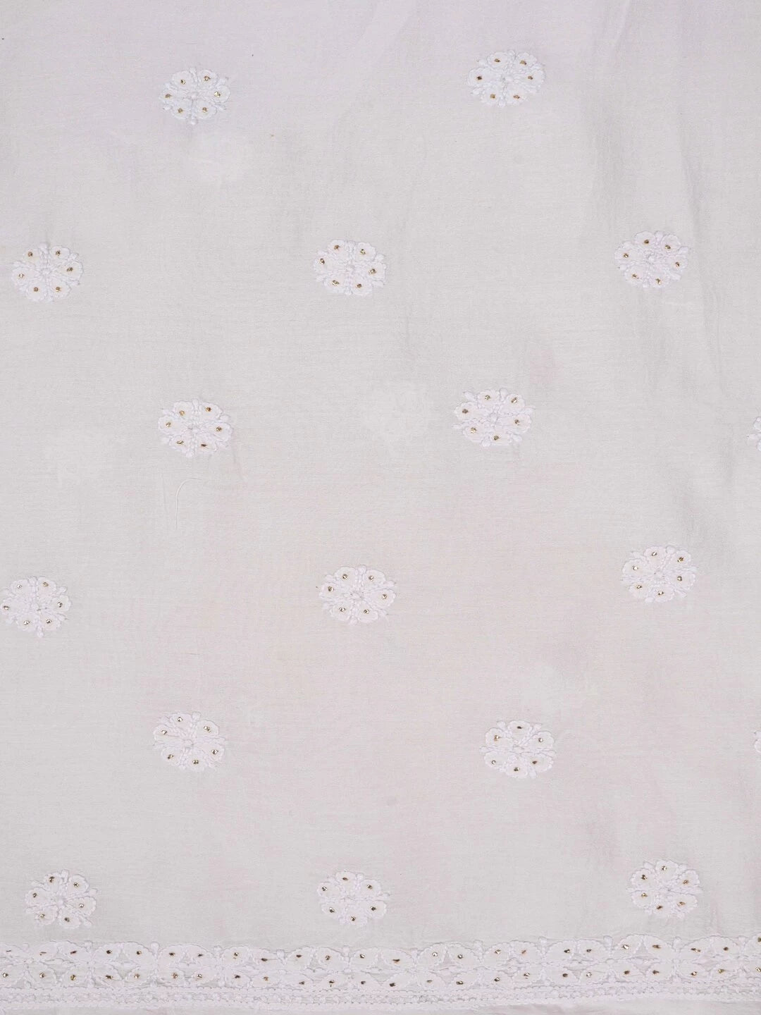 Ada Hand Embroidered White Chanderi Lucknowi Chikankari Unstitched Kurta Dupatta Set With Muqaish Work 01A118711