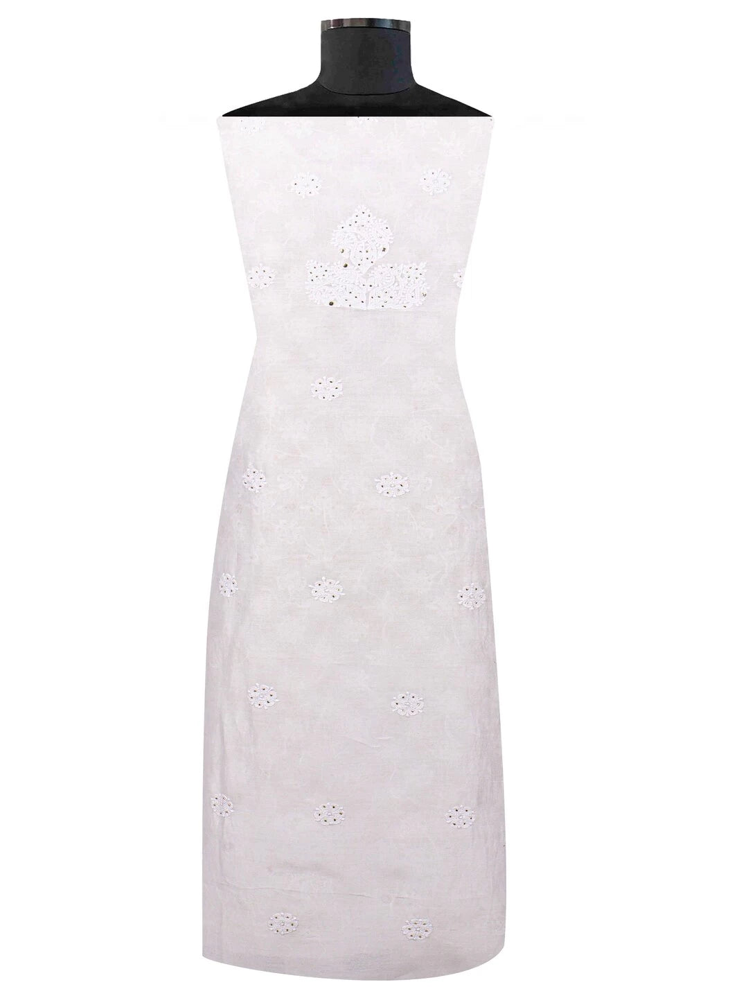 Ada Hand Embroidered White Chanderi Lucknowi Chikankari Unstitched Kurta Dupatta Set With Muqaish Work 01A118711