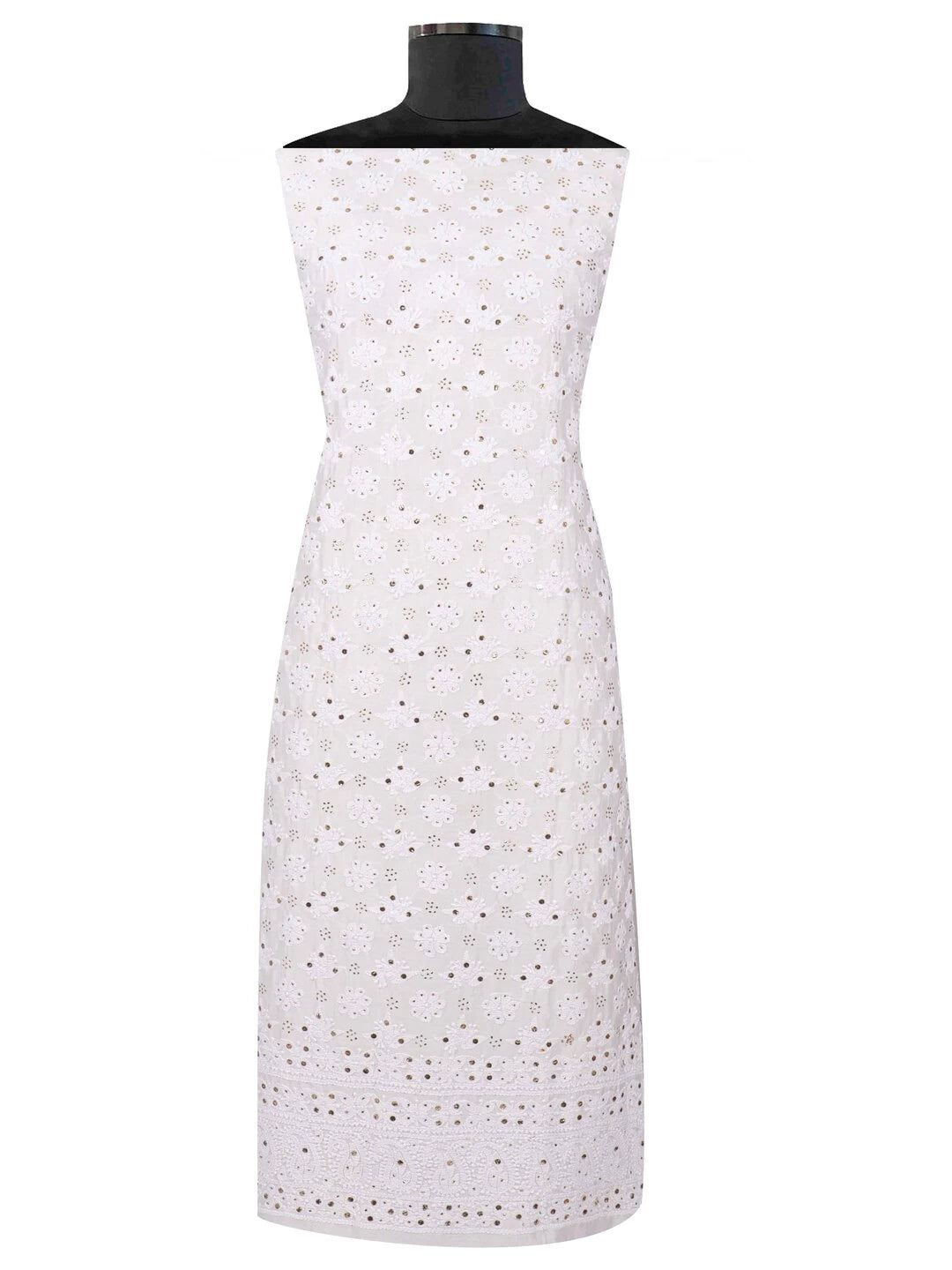 Ada Hand Embroidered White Chanderi Lucknowi Chikankari Unstitched Kurta Dupatta Set With Muqaish Work 01A118711