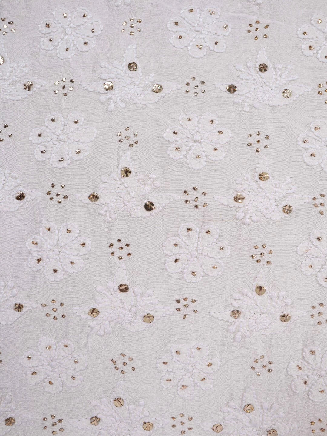 Ada Hand Embroidered White Chanderi Lucknowi Chikankari Unstitched Kurta Dupatta Set With Muqaish Work 01A118711
