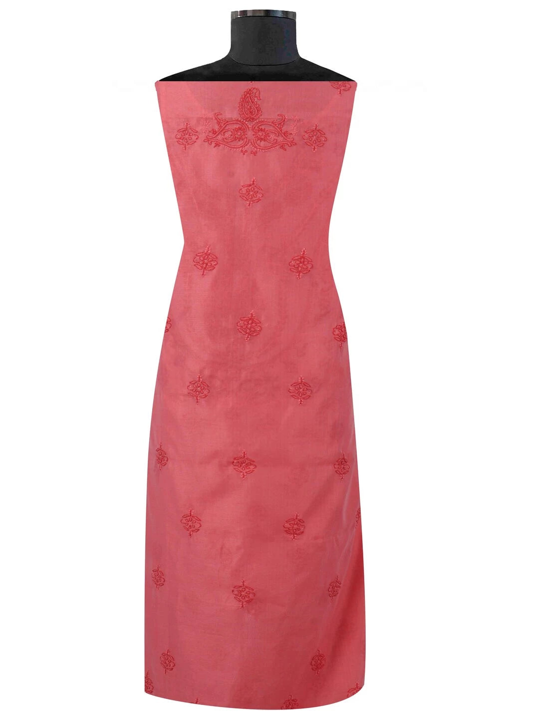 Ada Hand Embroidered Peach Chanderi Lucknowi Chikankari Unstitched Kurta Dupatta Set 01A136651