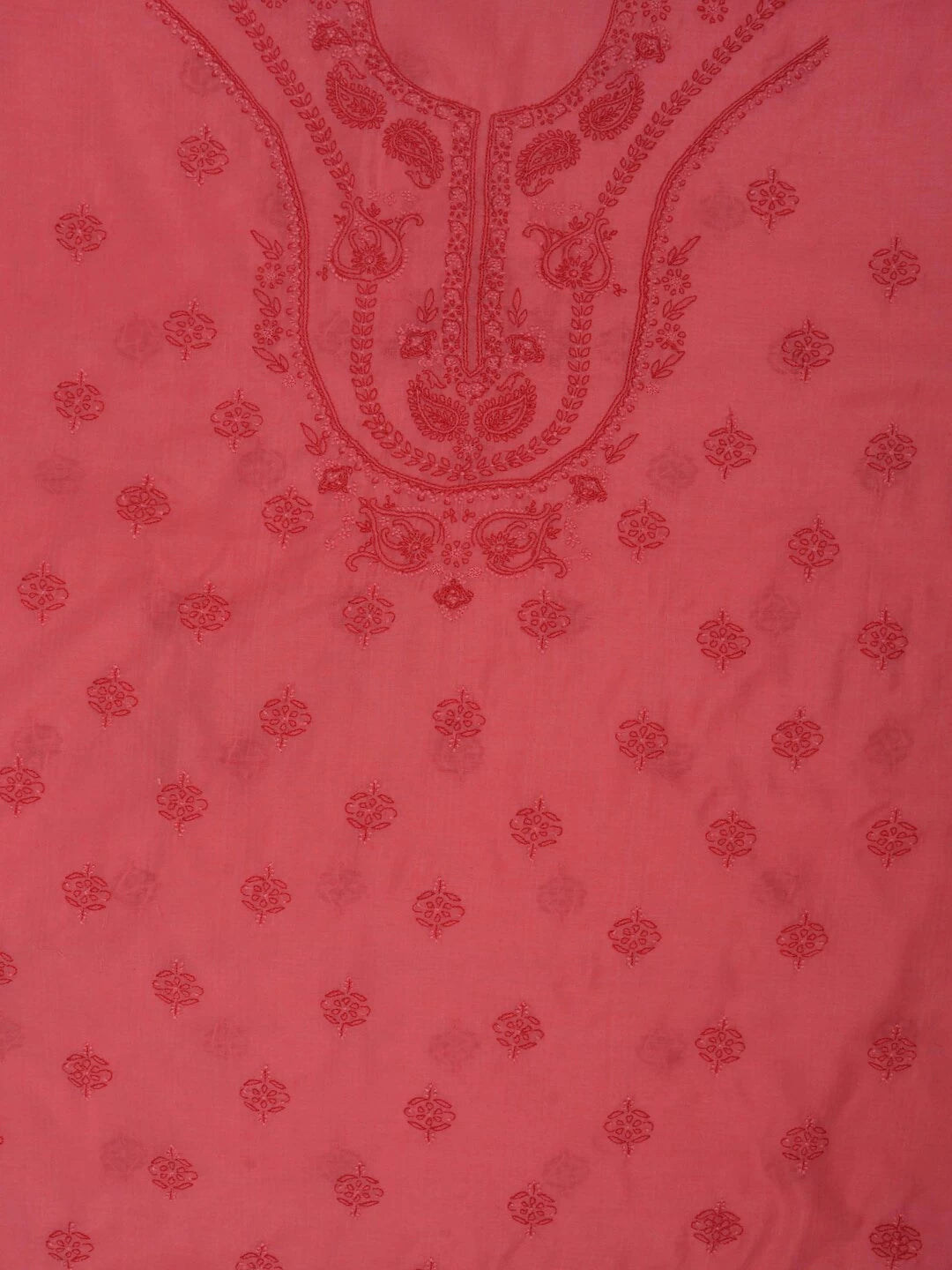 Ada Hand Embroidered Peach Chanderi Lucknowi Chikankari Unstitched Kurta Dupatta Set 01A136651