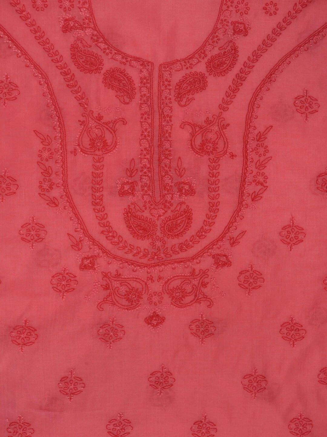 Ada Hand Embroidered Peach Chanderi Lucknowi Chikankari Unstitched Kurta Dupatta Set 01A136651