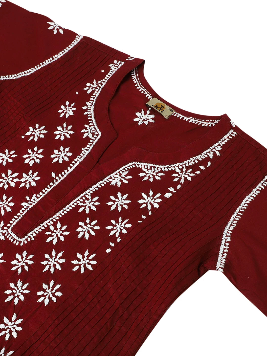Ada Hand Embroidered Maroon Cotton Lucknowi Chikankari Straight Kurti A911295