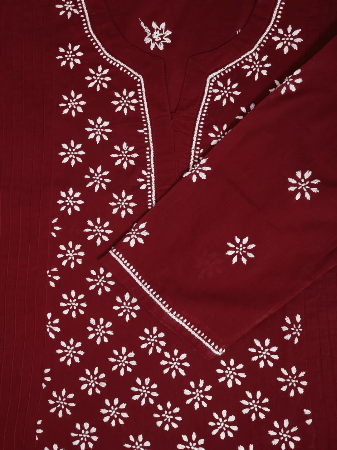 Ada Hand Embroidered Maroon Cotton Lucknowi Chikankari Straight Kurti A911295