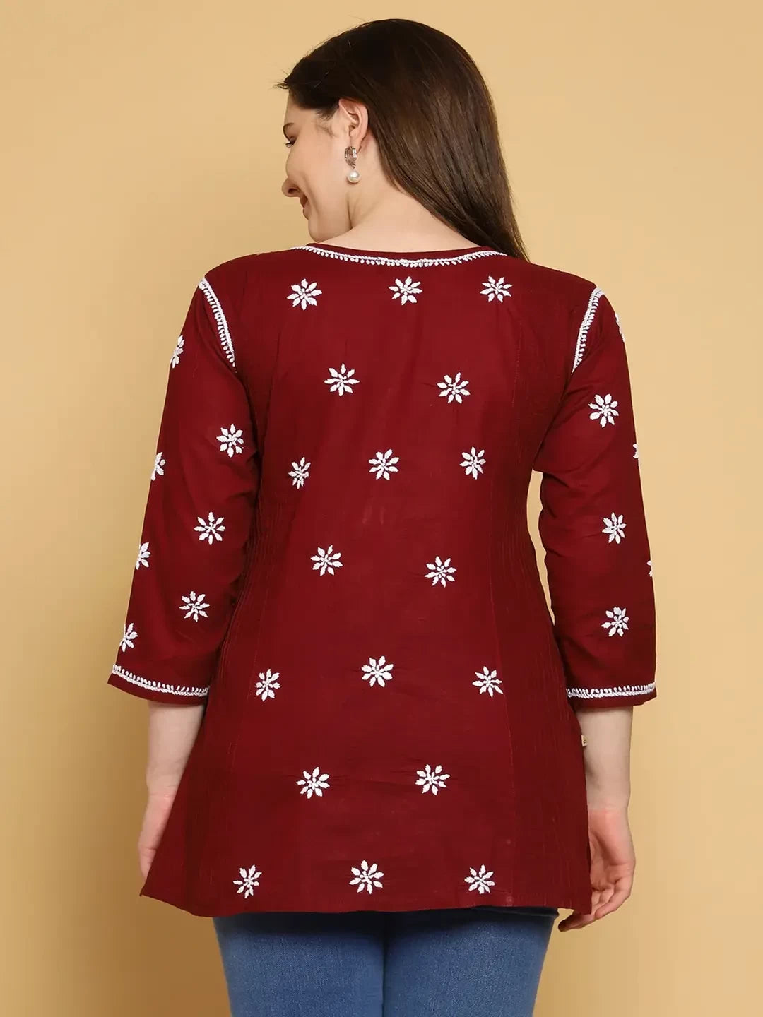 Ada Hand Embroidered Maroon Cotton Lucknowi Chikankari Straight Kurti A911295