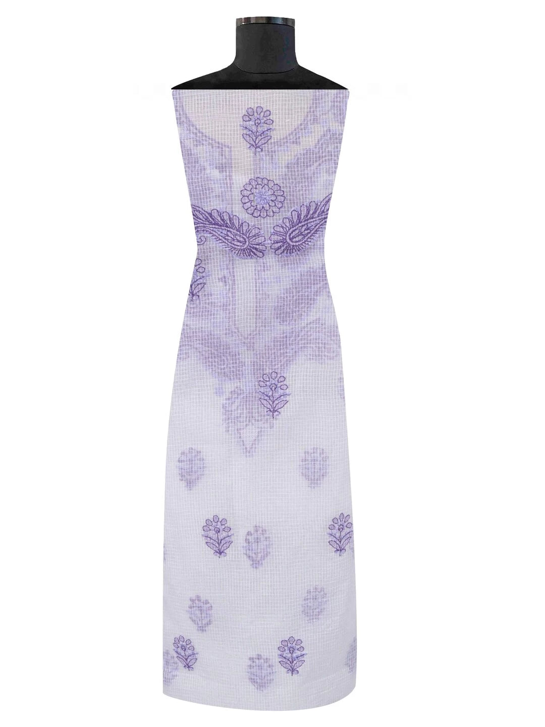 Ada Hand Embroidered White Kota Lucknowi Chikankari Unstitched Kurta Dupatta Set 01A222088
