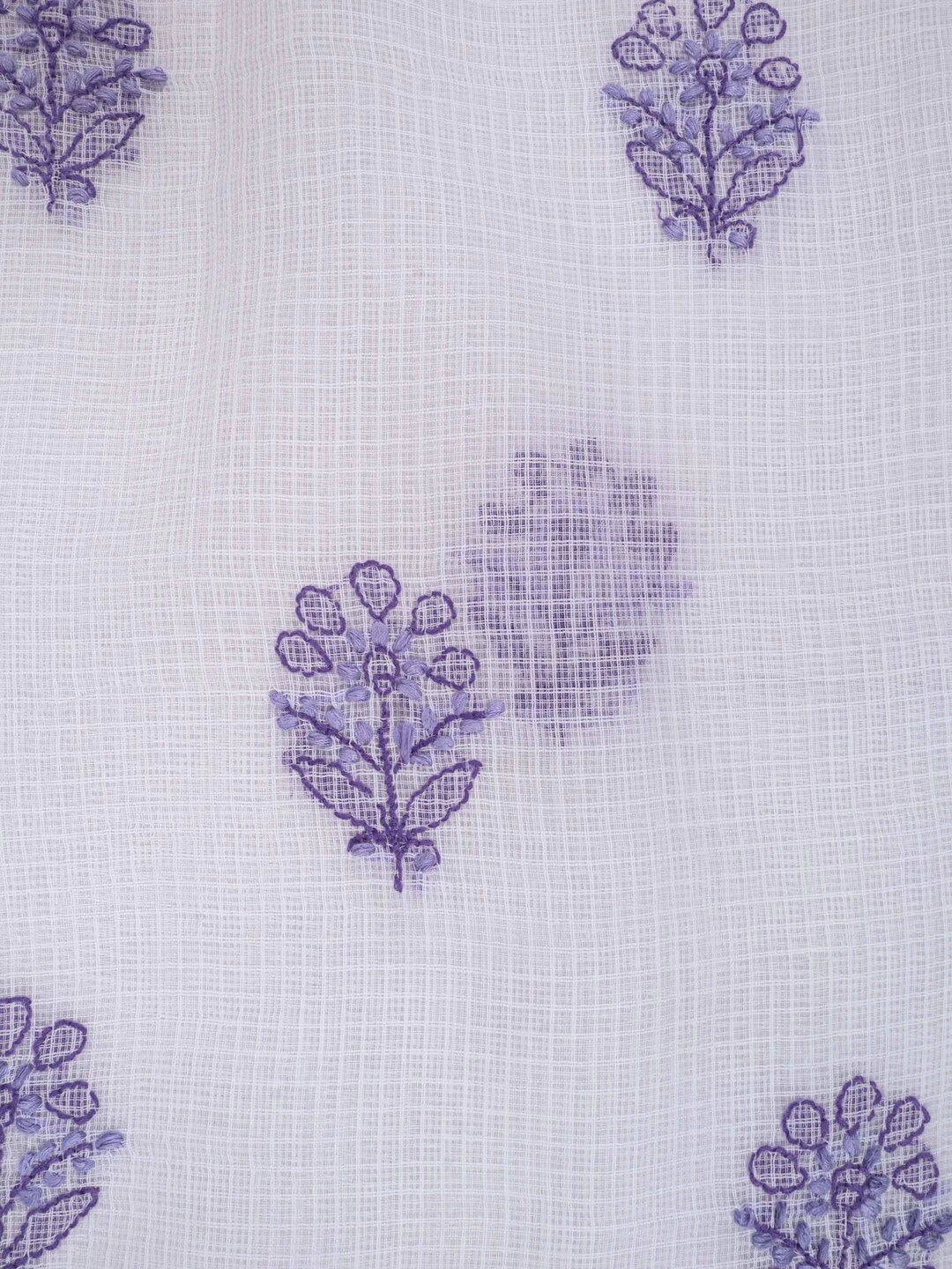 Ada Hand Embroidered White Kota Lucknowi Chikankari Unstitched Kurta Dupatta Set 01A222088