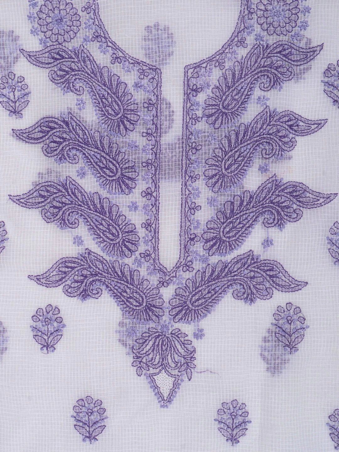 Ada Hand Embroidered White Kota Lucknowi Chikankari Unstitched Kurta Dupatta Set 01A222088