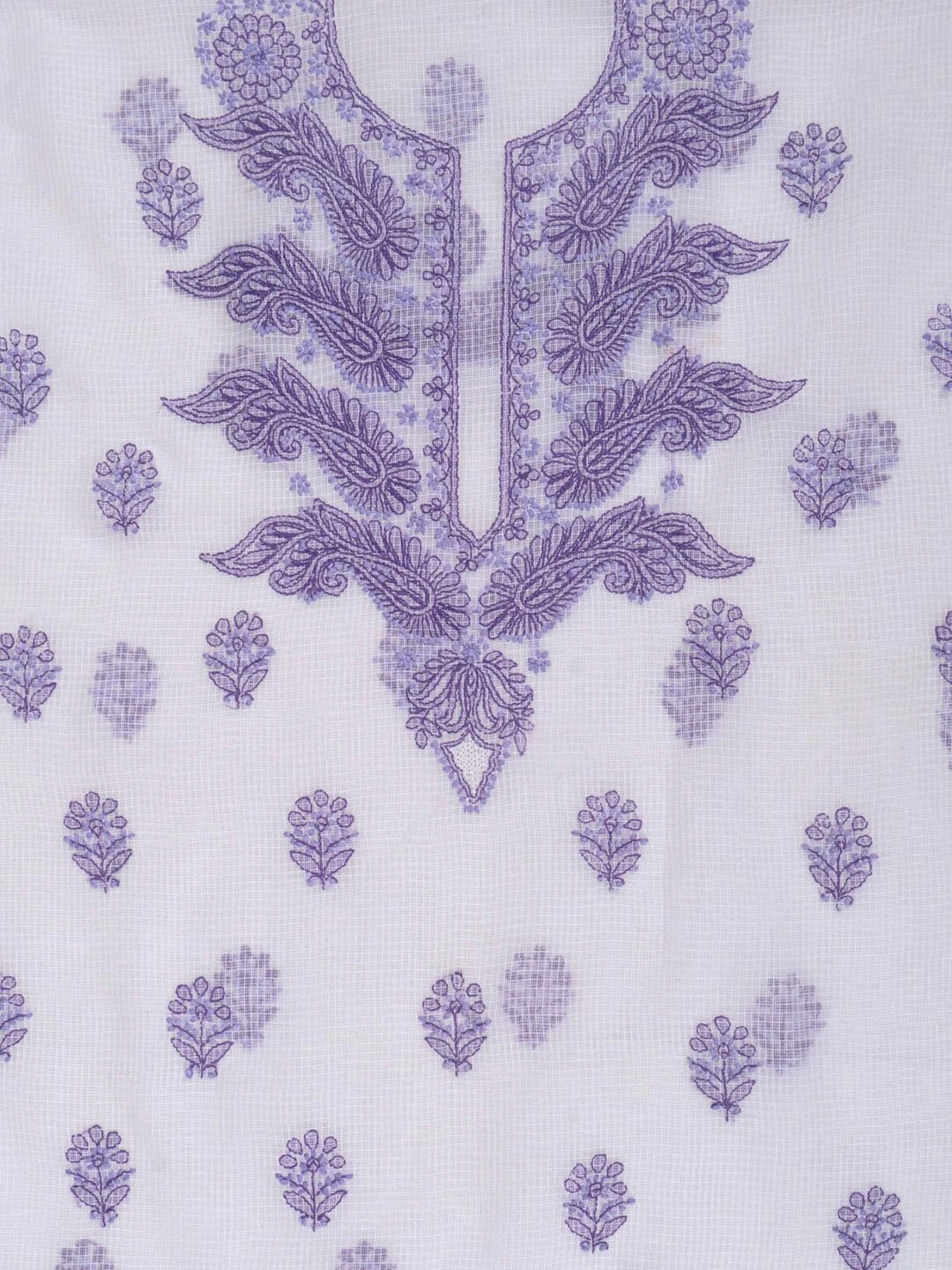 Ada Hand Embroidered White Kota Lucknowi Chikankari Unstitched Kurta Dupatta Set 01A222088