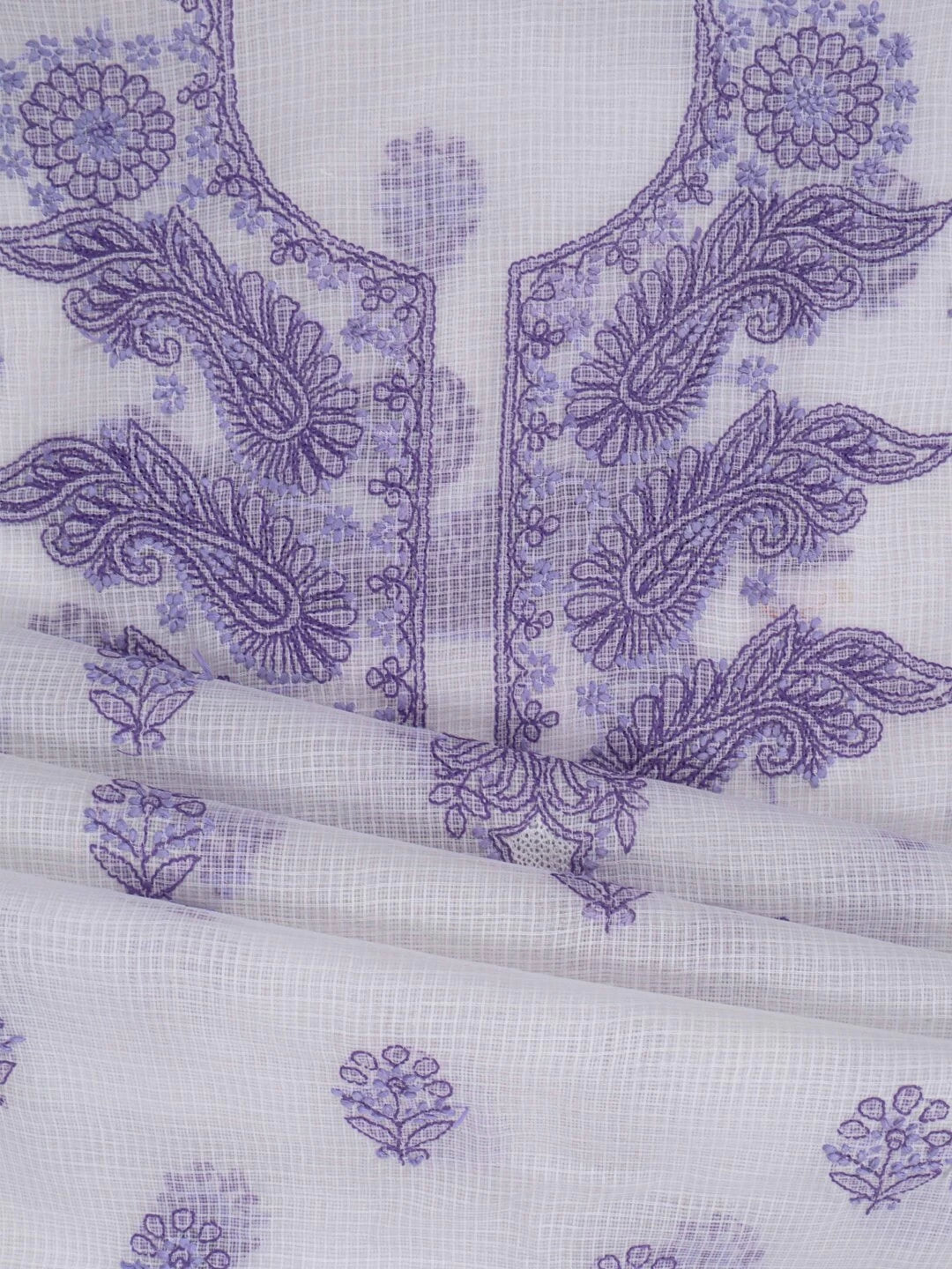 Ada Hand Embroidered White Kota Lucknowi Chikankari Unstitched Kurta Dupatta Set 01A222088