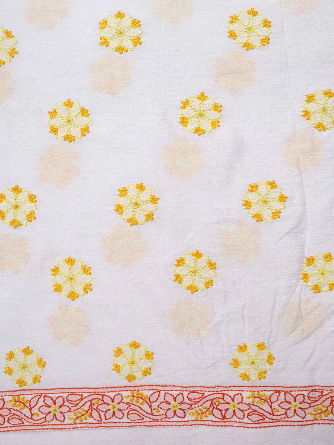 Ada Hand Embroidered White Chanderi Lucknowi Chikankari Unstitched Kurta Dupatta Set 01A158014
