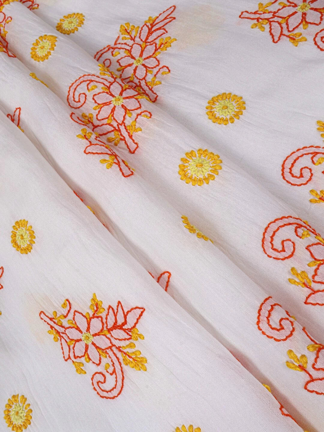 Ada Hand Embroidered White Chanderi Lucknowi Chikankari Unstitched Kurta Dupatta Set 01A158014