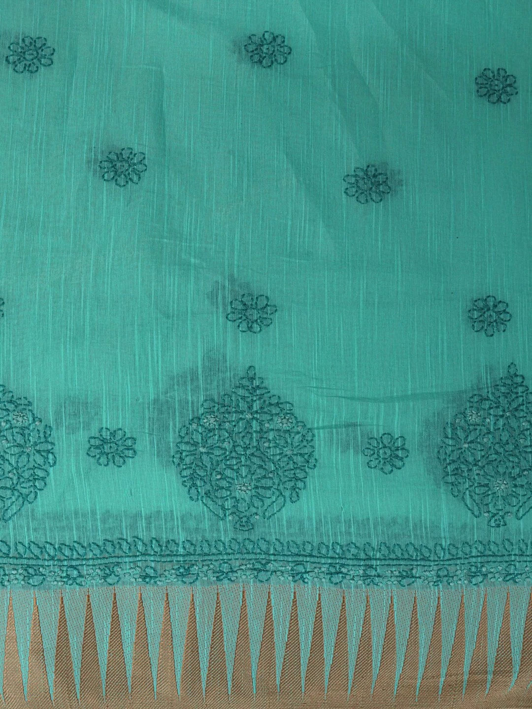 Ada Hand Embroidered Green Chanderi Lucknowi Chikankari Unstitched Kurta Dupatta Set 01A127060