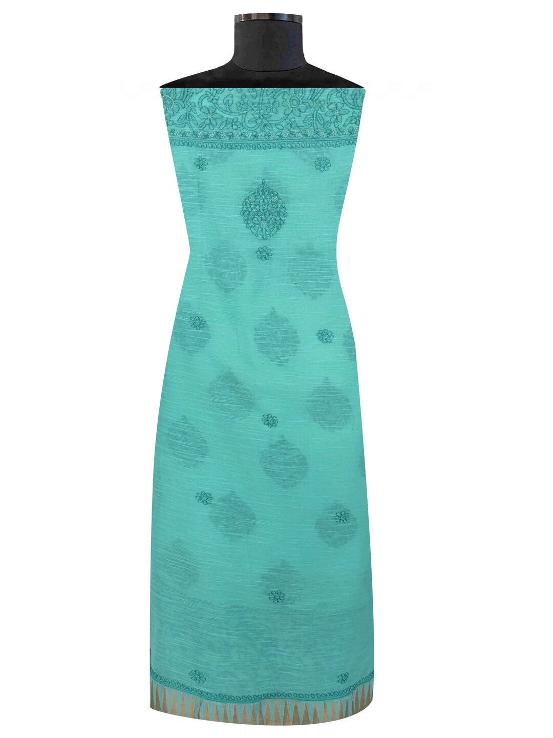 Ada Hand Embroidered Green Chanderi Lucknowi Chikankari Unstitched Kurta Dupatta Set 01A127060