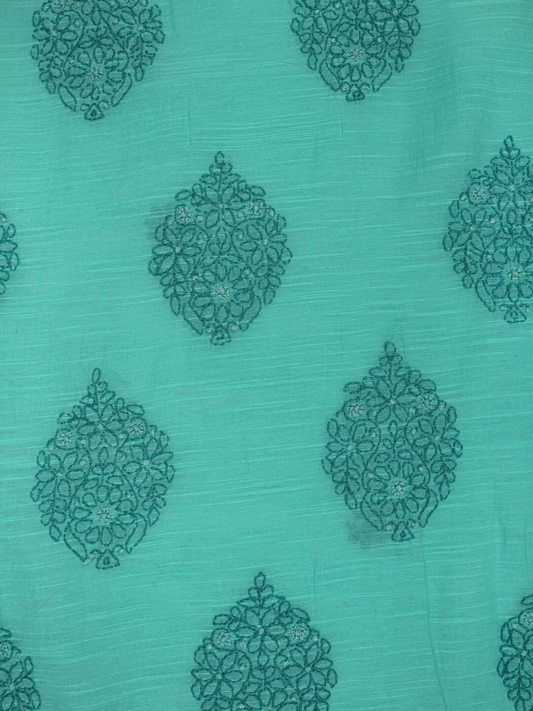 Ada Hand Embroidered Green Chanderi Lucknowi Chikankari Unstitched Kurta Dupatta Set 01A127060