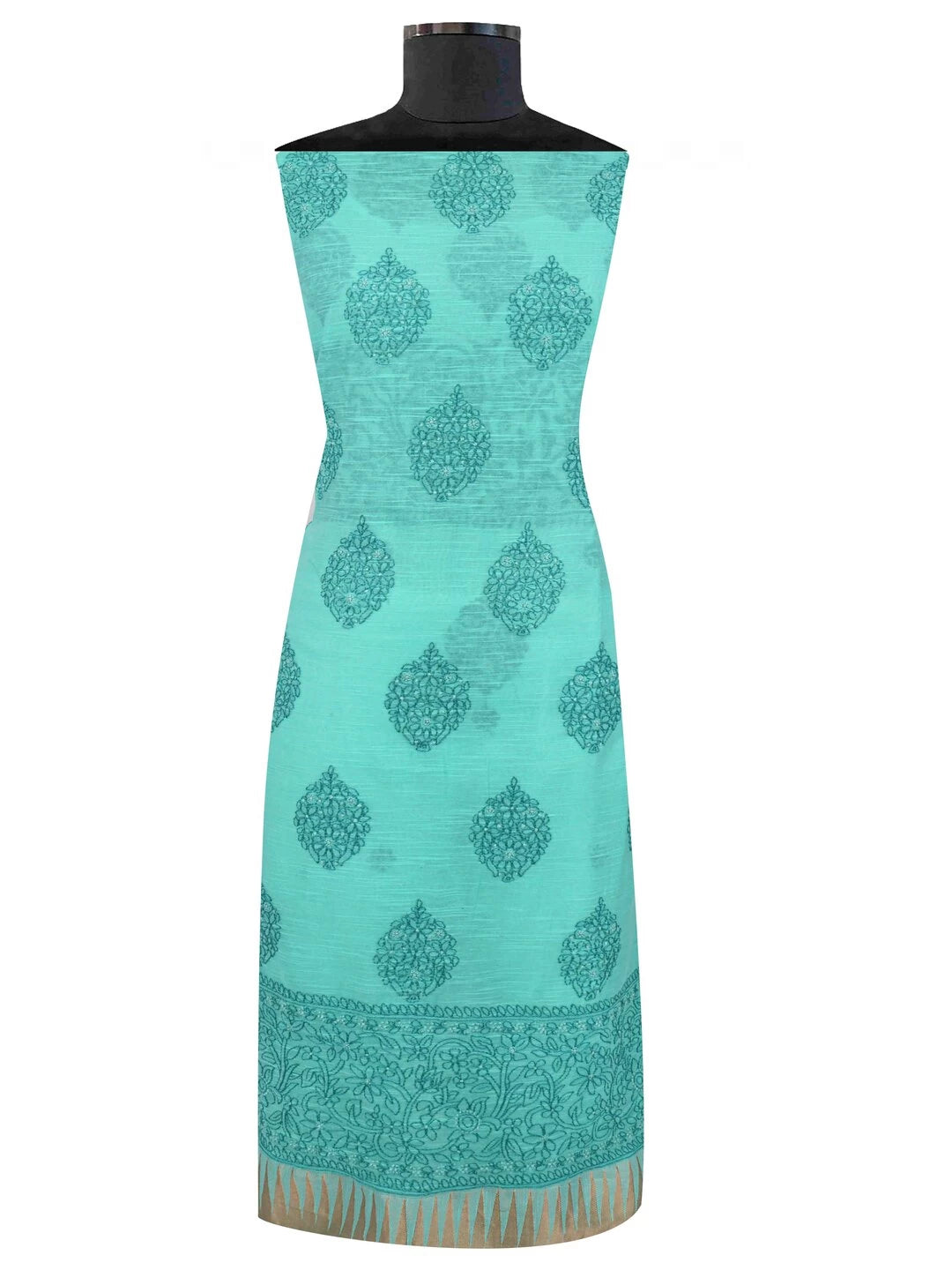 Ada Hand Embroidered Green Chanderi Lucknowi Chikankari Unstitched Kurta Dupatta Set 01A127060