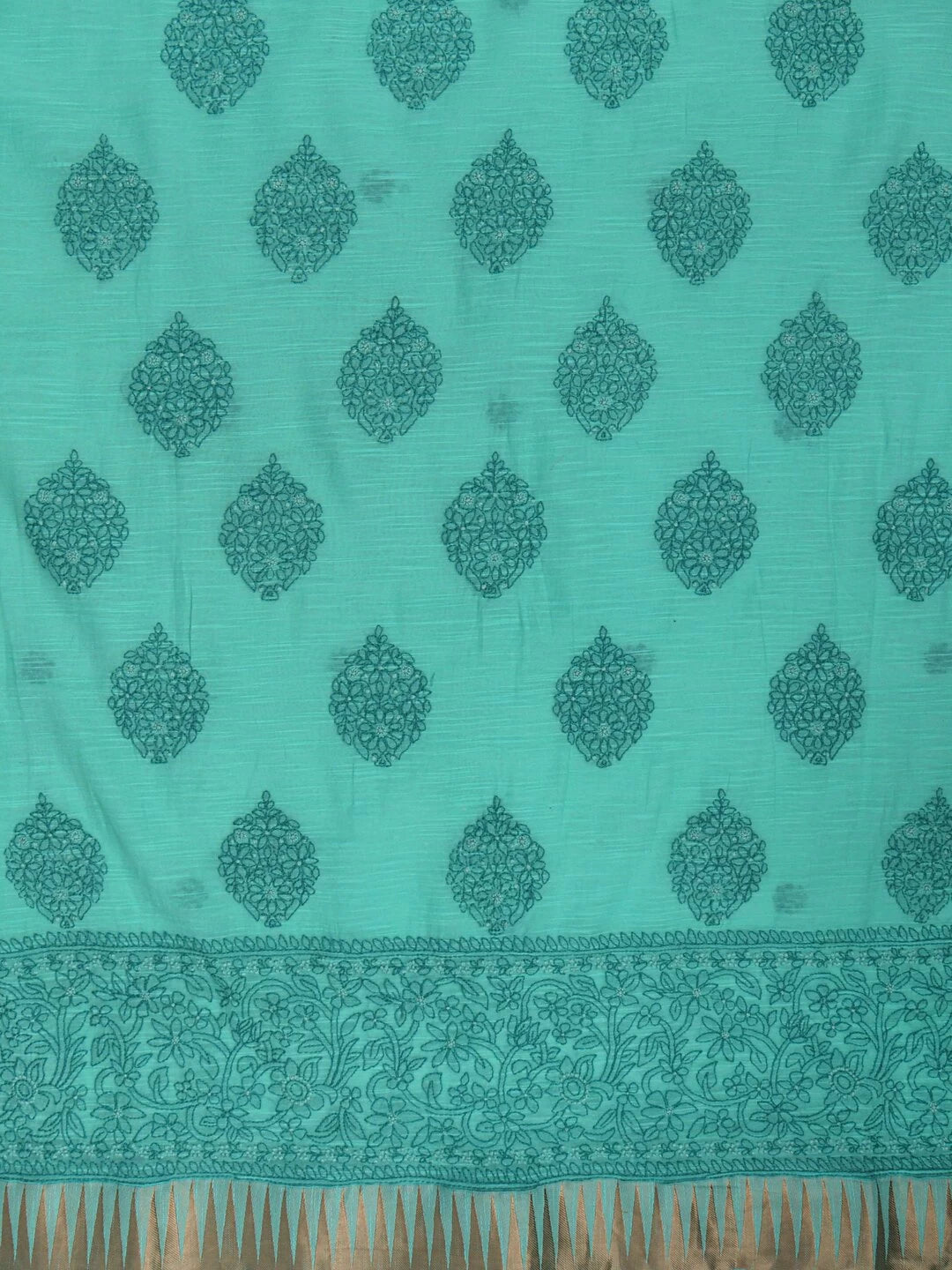 Ada Hand Embroidered Green Chanderi Lucknowi Chikankari Unstitched Kurta Dupatta Set 01A127060