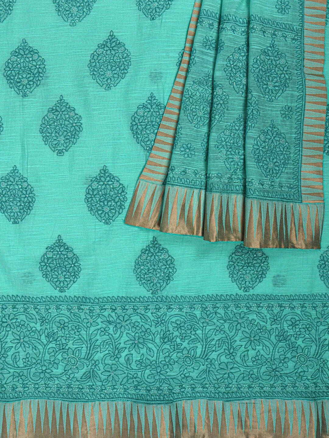 Ada Hand Embroidered Green Chanderi Lucknowi Chikankari Unstitched Kurta Dupatta Set 01A127060