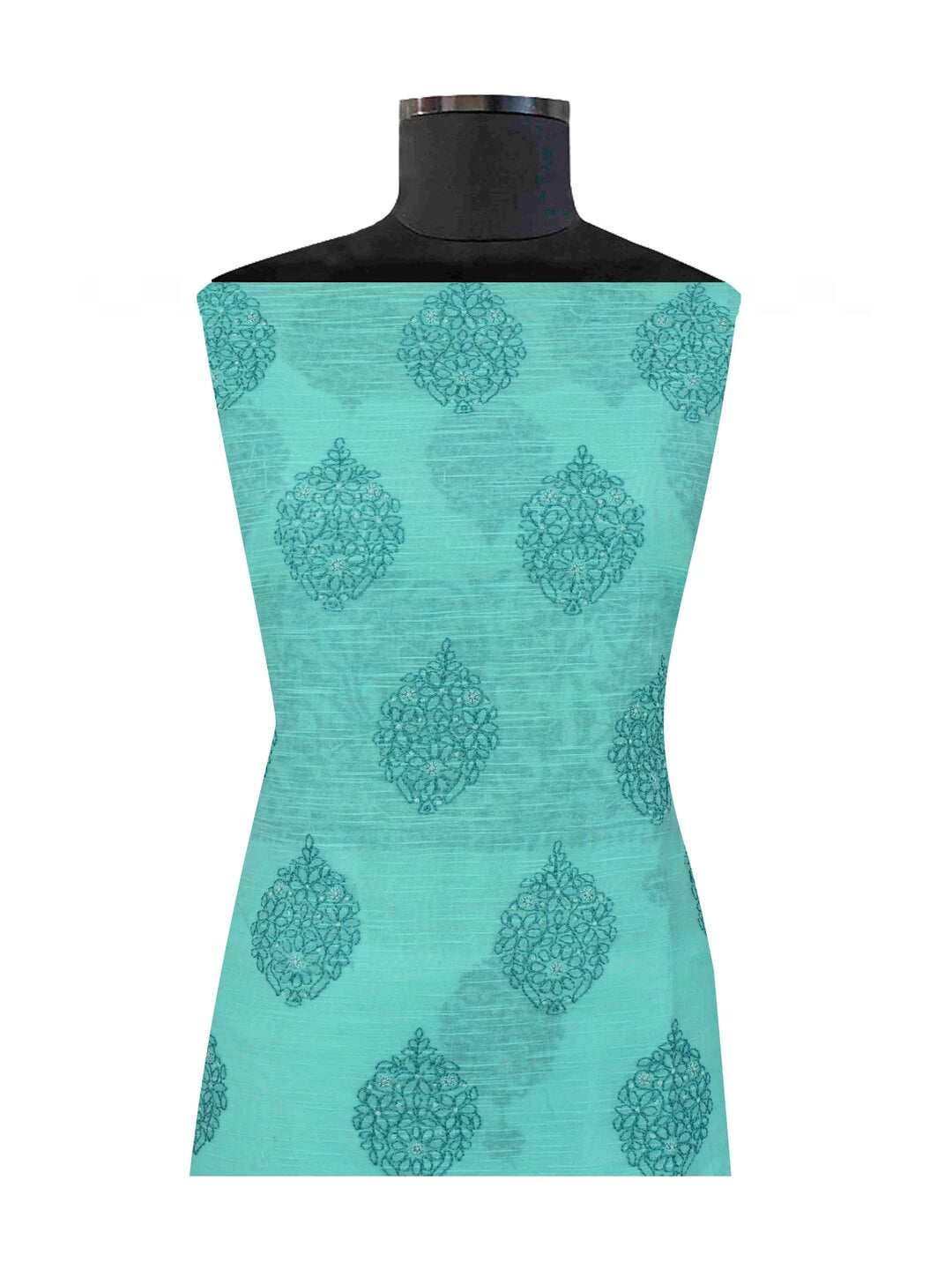 Ada Hand Embroidered Green Chanderi Lucknowi Chikankari Unstitched Kurta Dupatta Set 01A127060