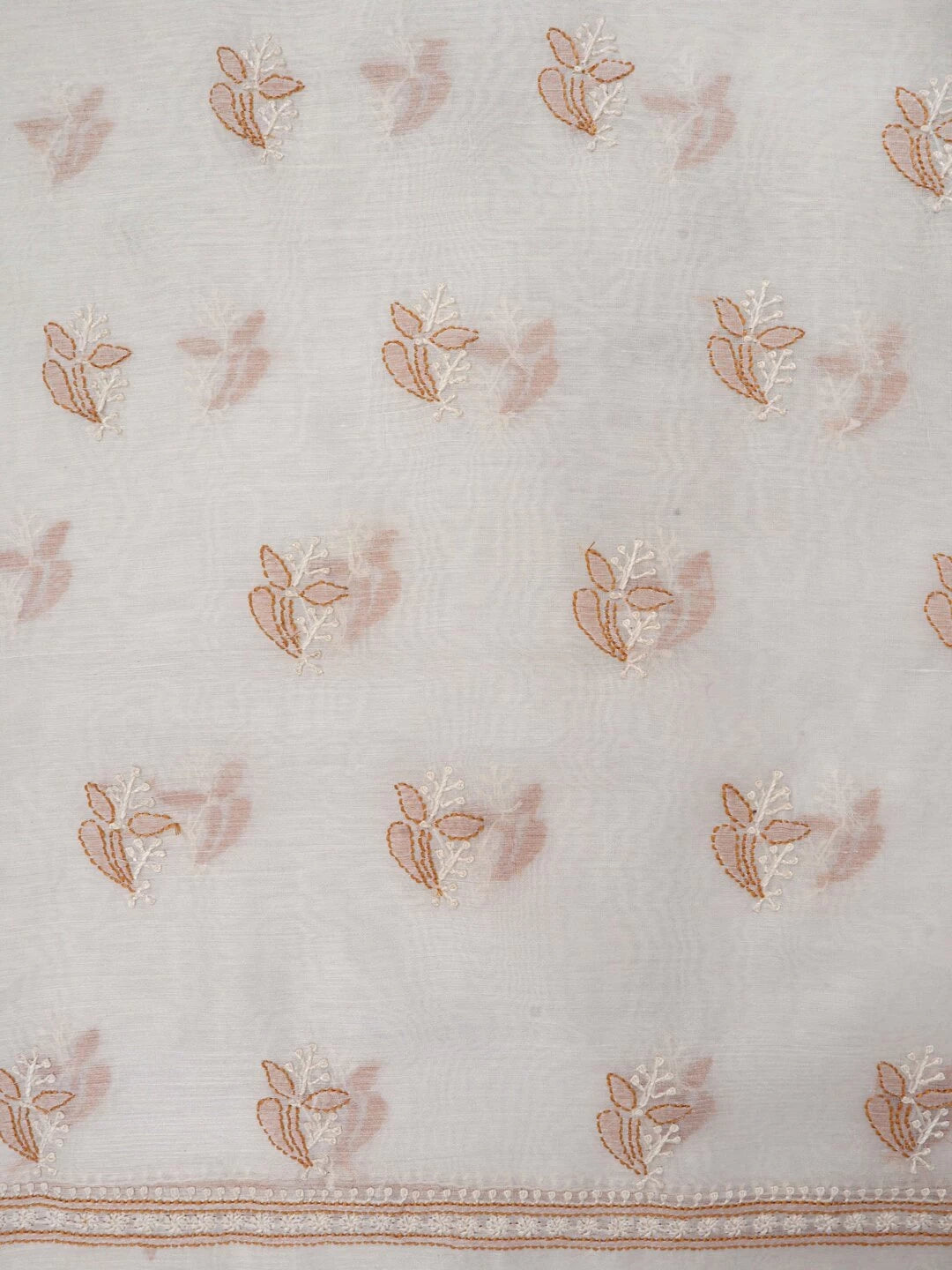 Ada Hand Embroidered Cream Chanderi Lucknowi Chikankari Unstitched Kurta Dupatta Set 01A38261