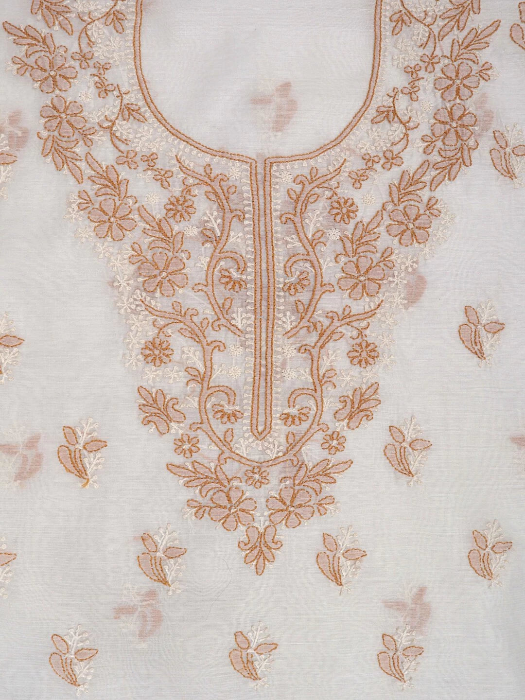 Ada Hand Embroidered Cream Chanderi Lucknowi Chikankari Unstitched Kurta Dupatta Set 01A38261