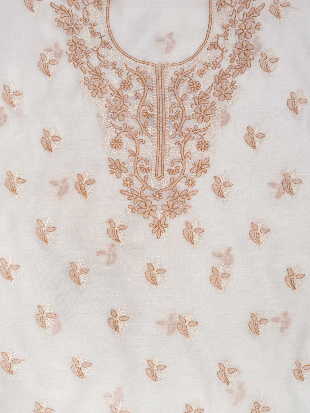 Ada Hand Embroidered Cream Chanderi Lucknowi Chikankari Unstitched Kurta Dupatta Set 01A38261